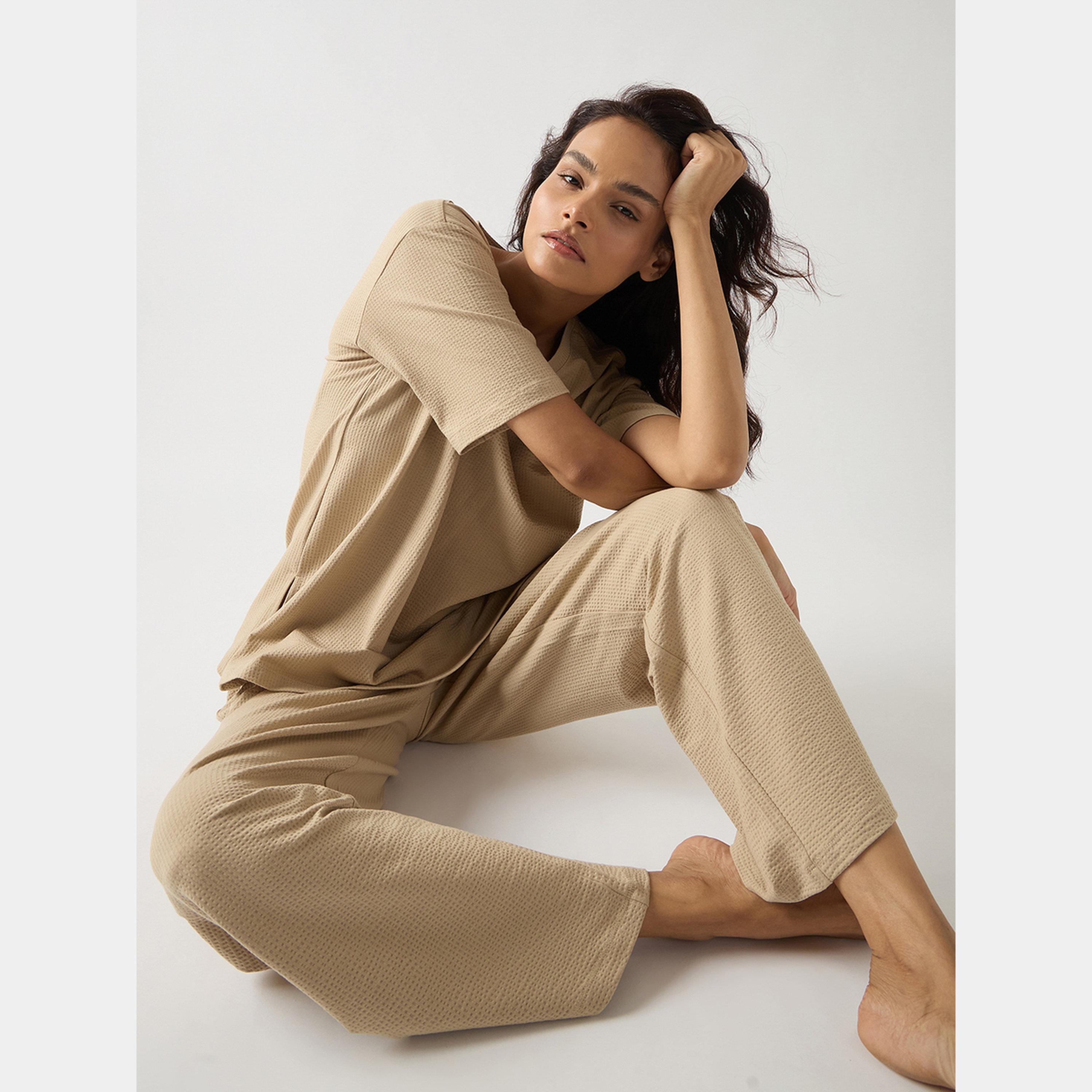 Femmella Beige Cotton Knit Straight Fit Pants-women-clothing-bottoms-trousers-image-4