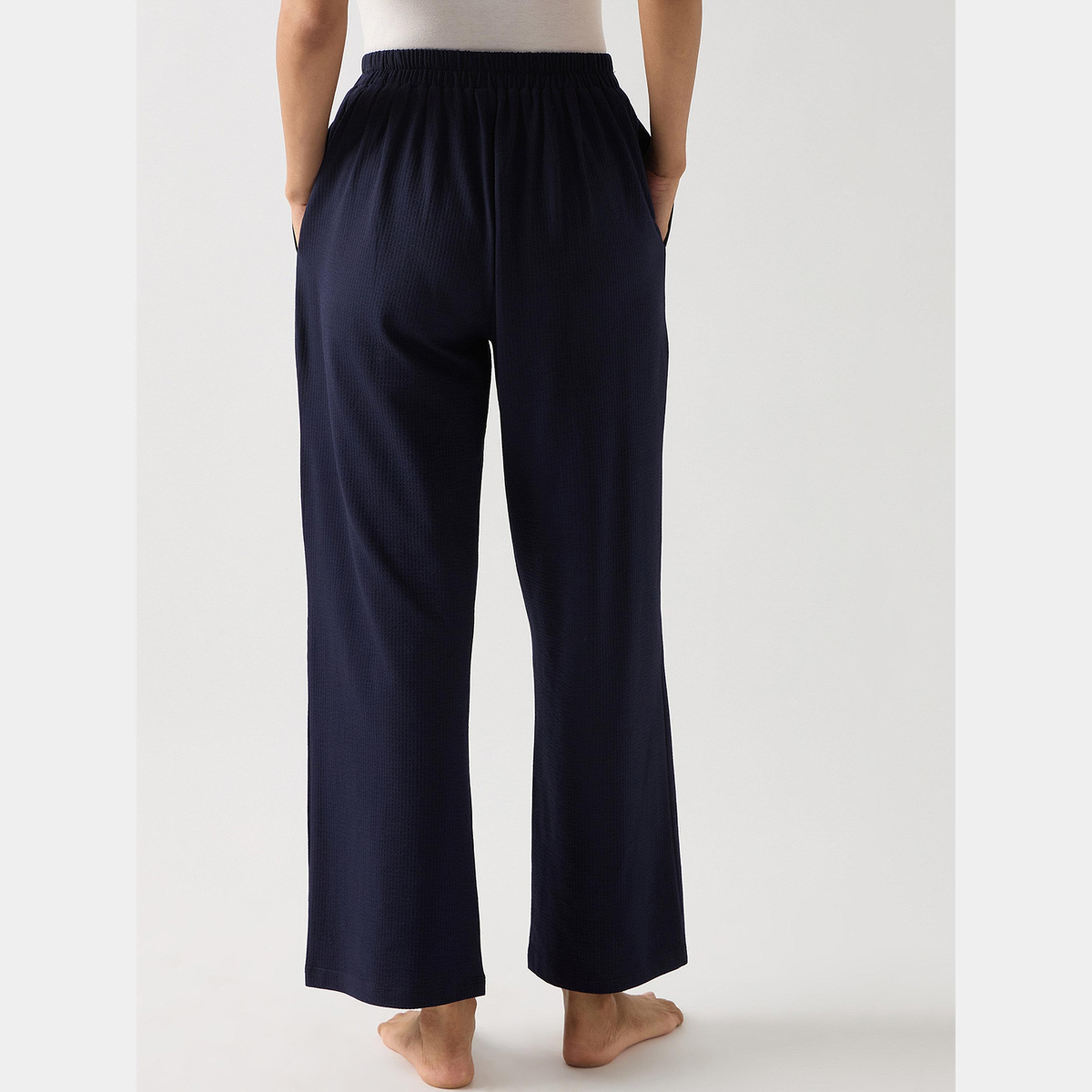 فيميلا - بنطال مستقيم من القطن المحبوك لون أزرق داكن-women-clothing-bottoms-trousers-image-3