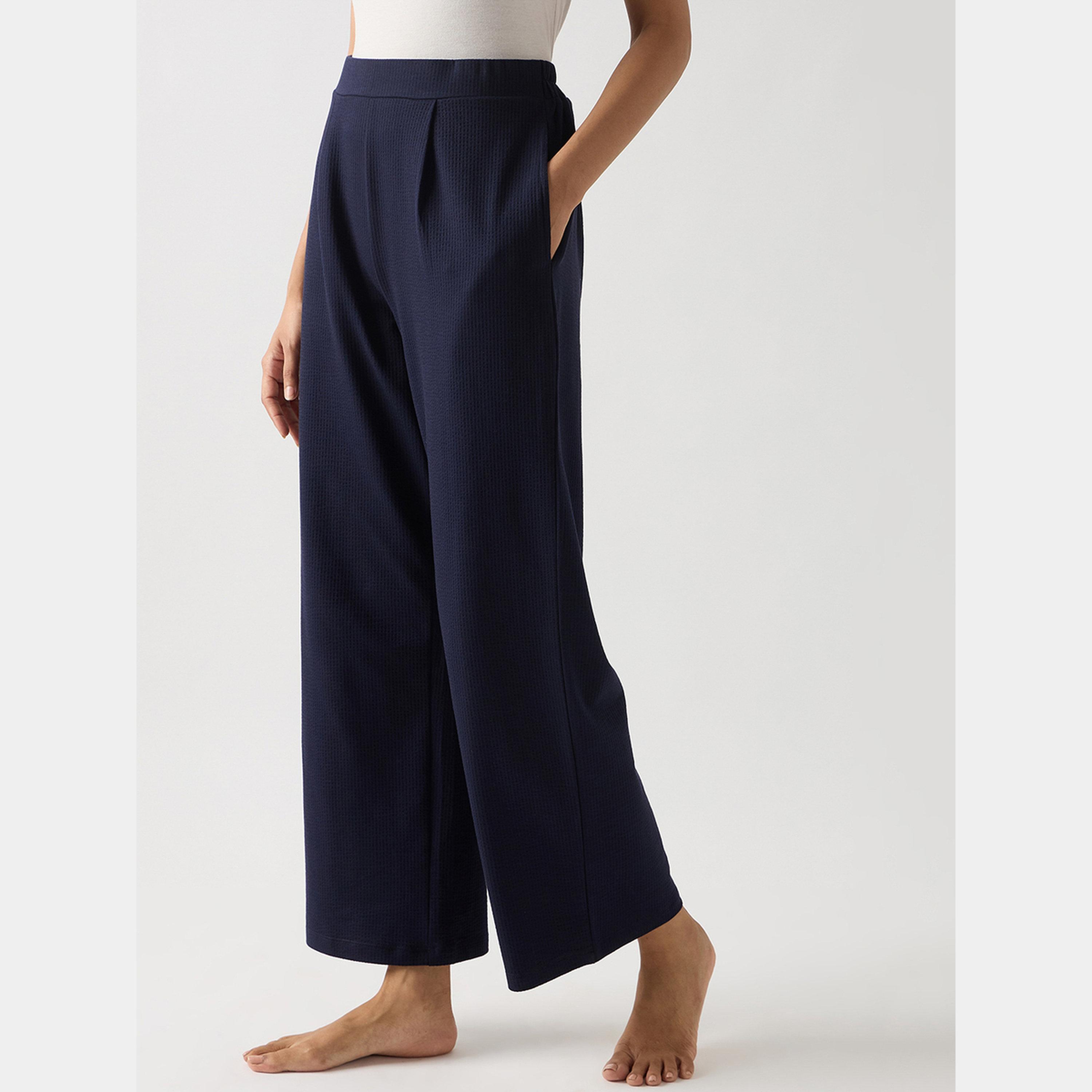فيميلا - بنطال مستقيم من القطن المحبوك لون أزرق داكن-women-clothing-bottoms-trousers-image-5