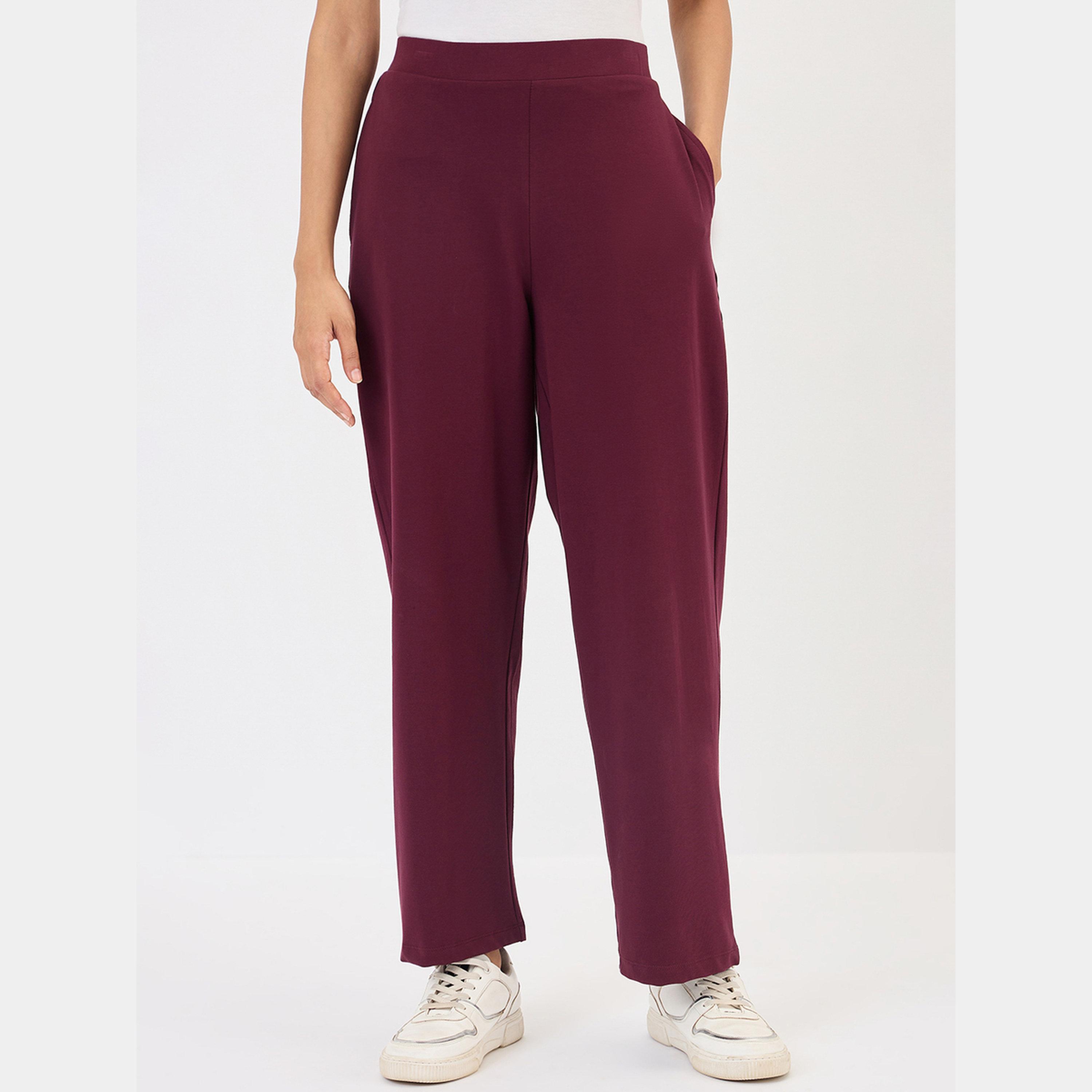 فيميلا - بنطال واسع الساق لون برغندي-women-clothing-bottoms-trousers-image-1