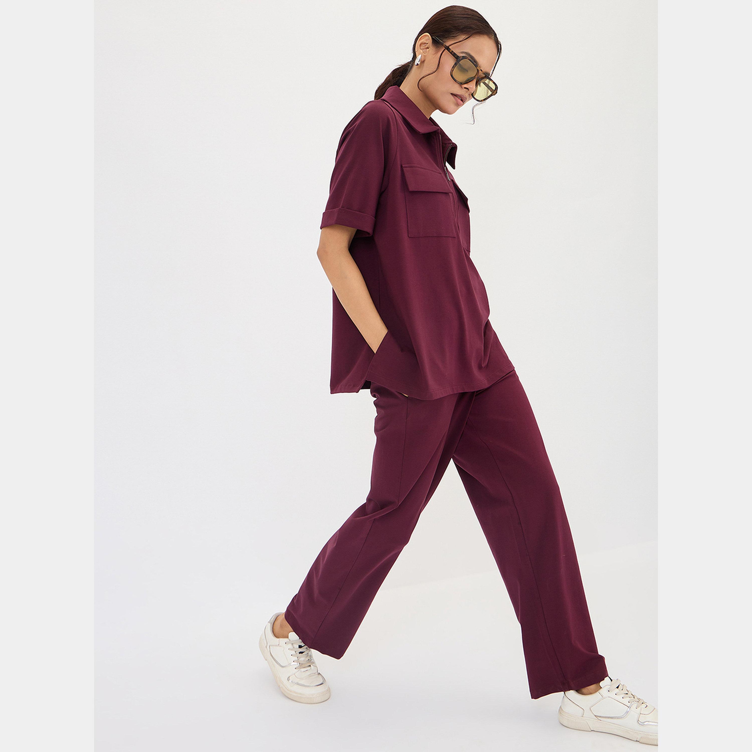 Femmella Burgundy Wide Leg Trousers-women-clothing-bottoms-trousers-image-2