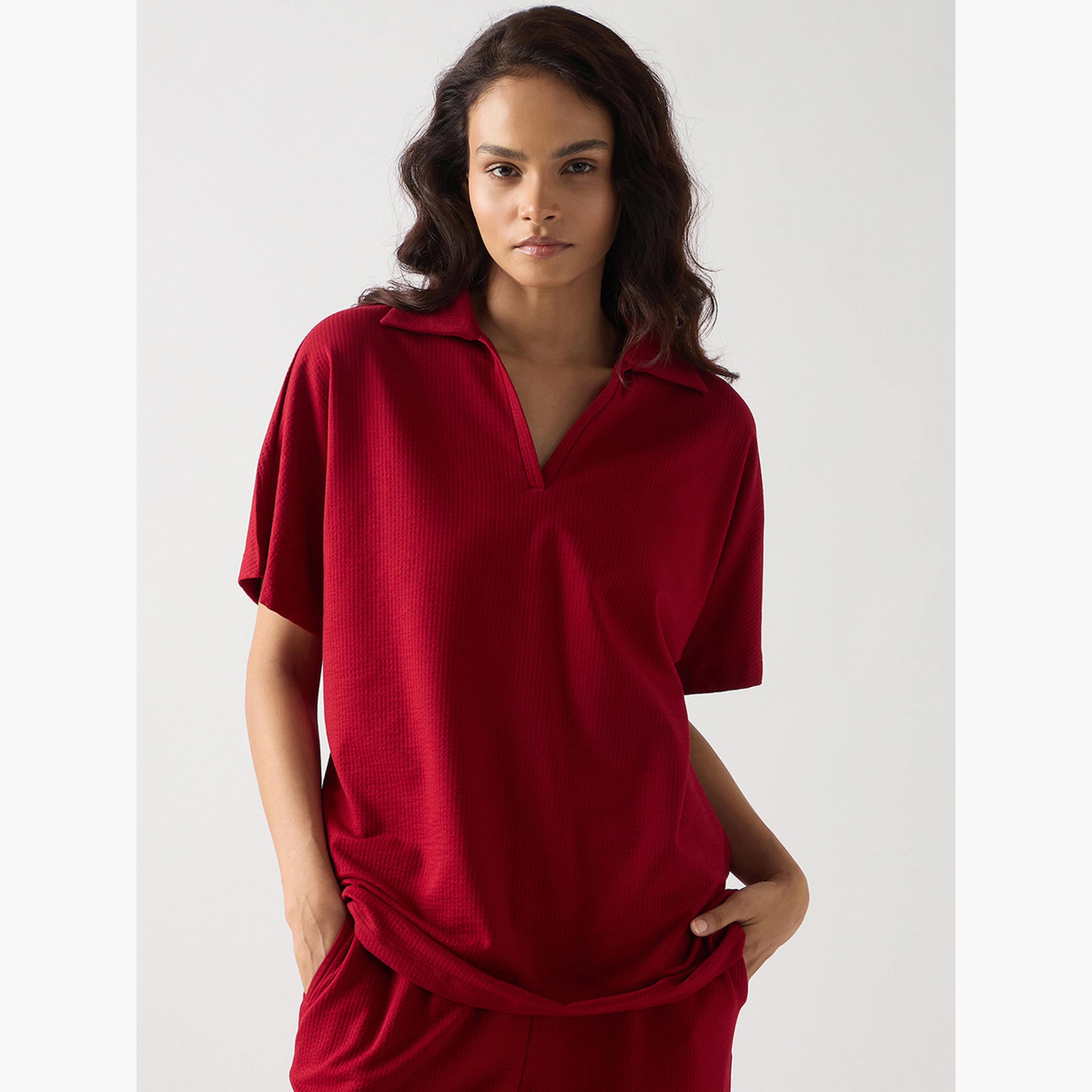 Femmella Red Cotton Short Sleeve Knit T-Shirt-women-clothing-tshirts-image-1