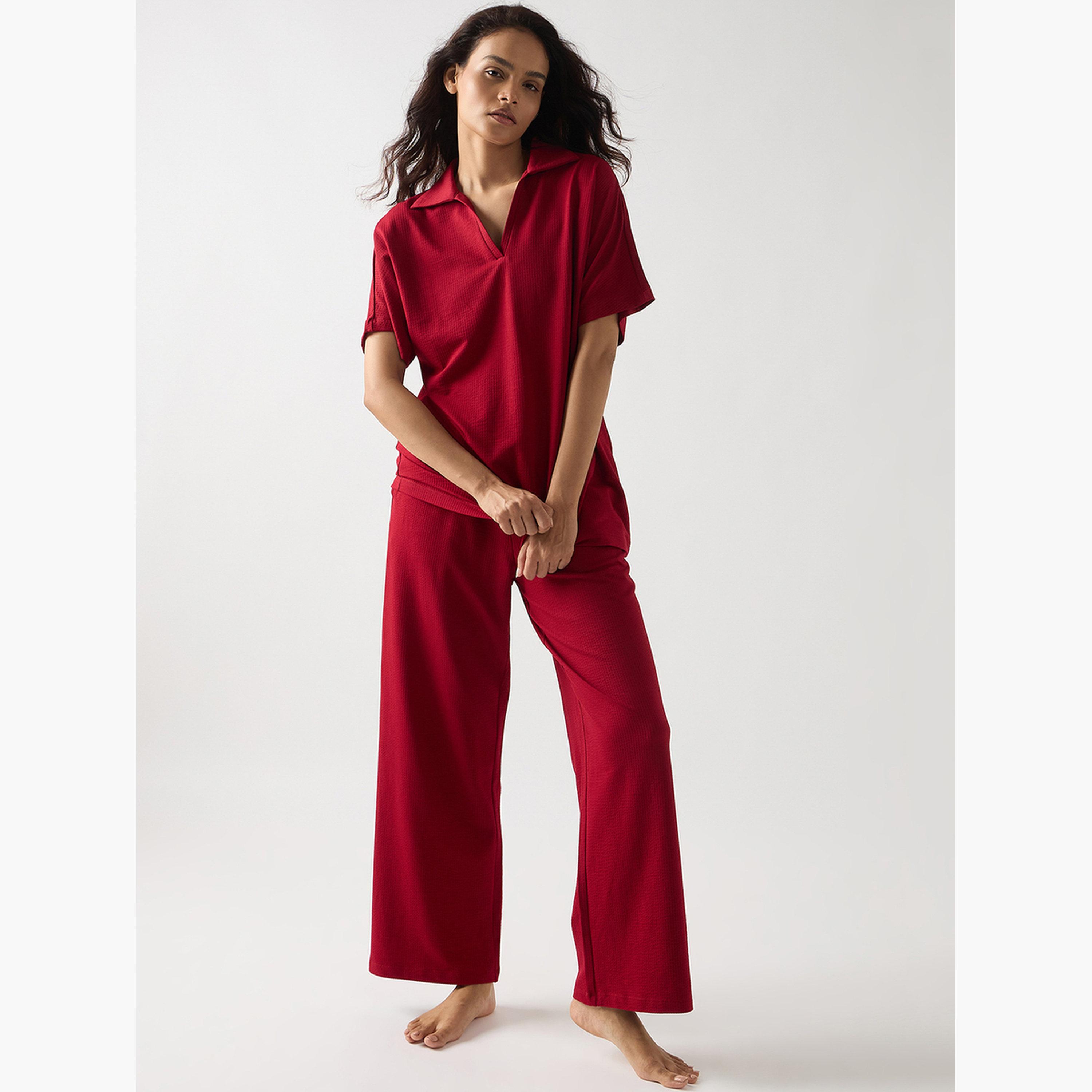 Femmella Red Cotton Short Sleeve Knit T-Shirt-women-clothing-tshirts-image-2