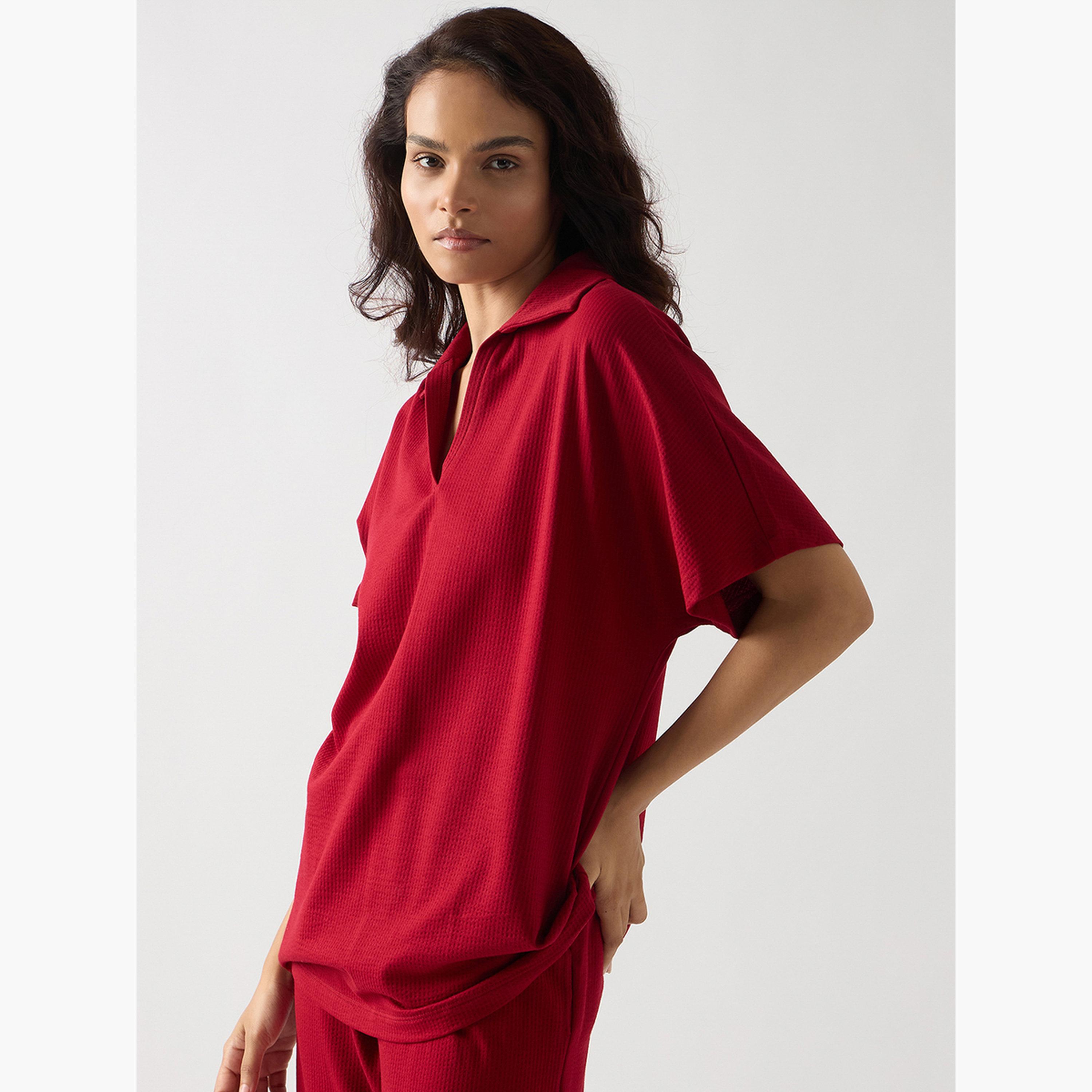 Femmella Red Cotton Short Sleeve Knit T-Shirt-women-clothing-tshirts-image-3