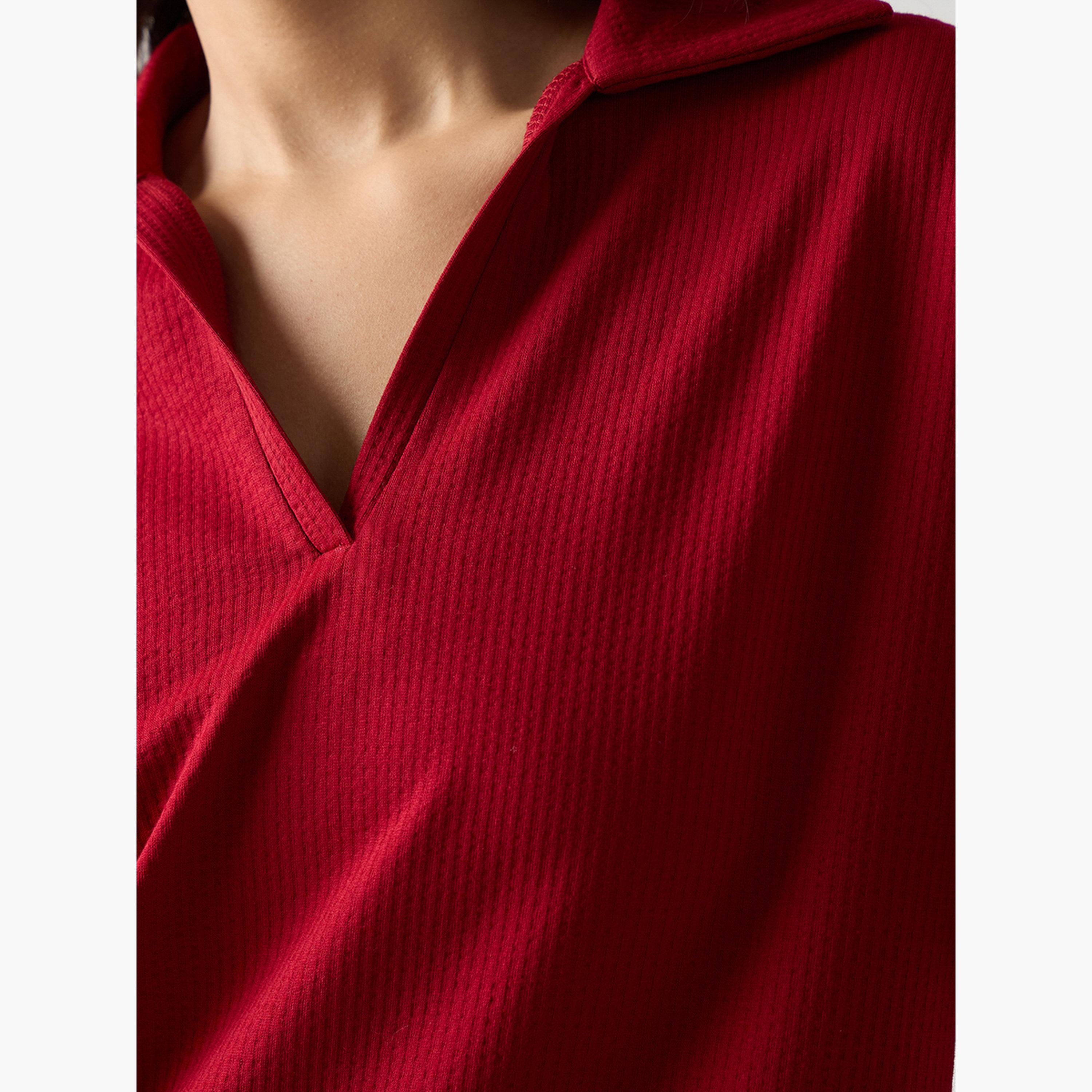 فيميلا - تي شيرت قطني أحمر بأكمام قصيرة محبوك-women-clothing-tshirts-image-5