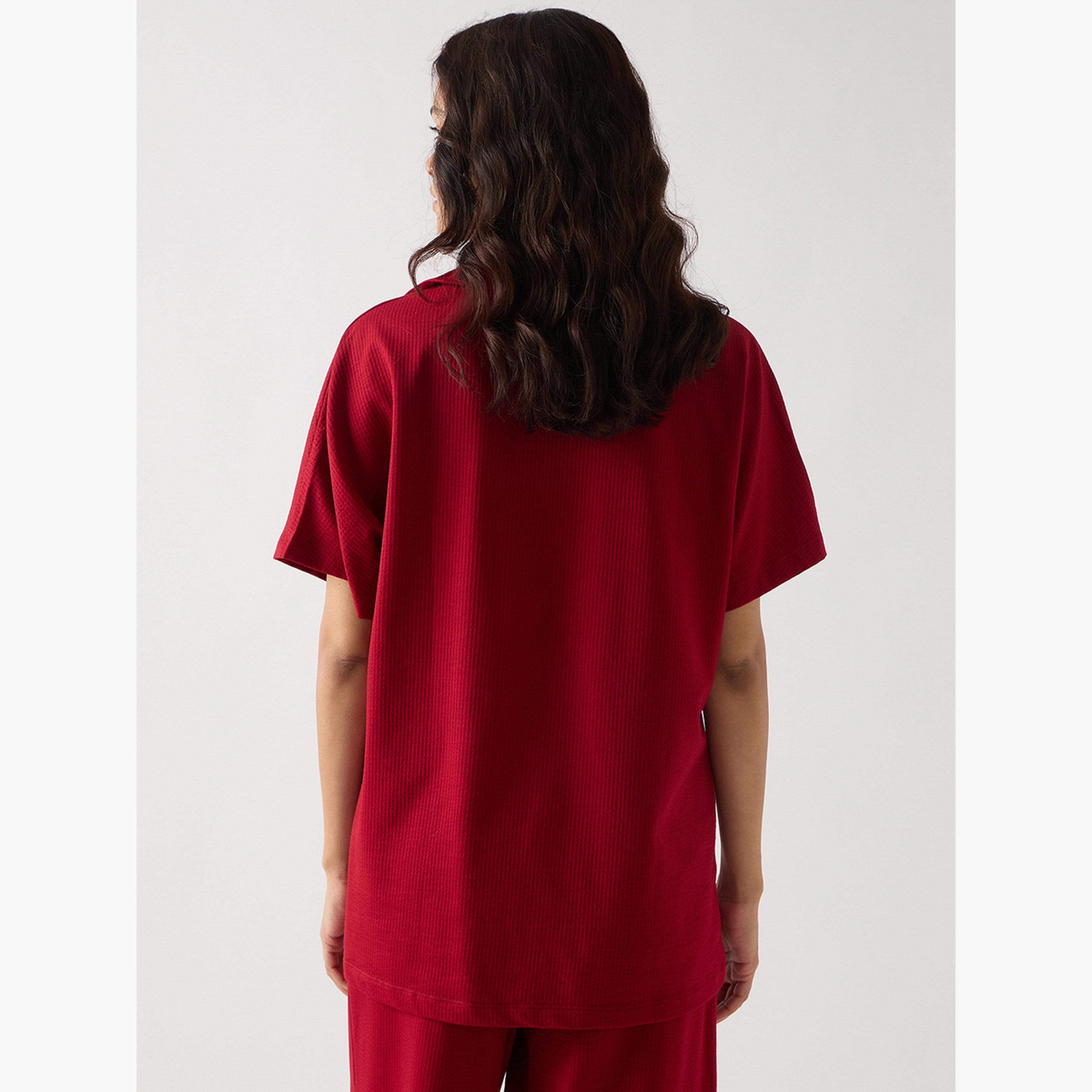 فيميلا - تي شيرت قطني أحمر بأكمام قصيرة محبوك-women-clothing-tshirts-image-6
