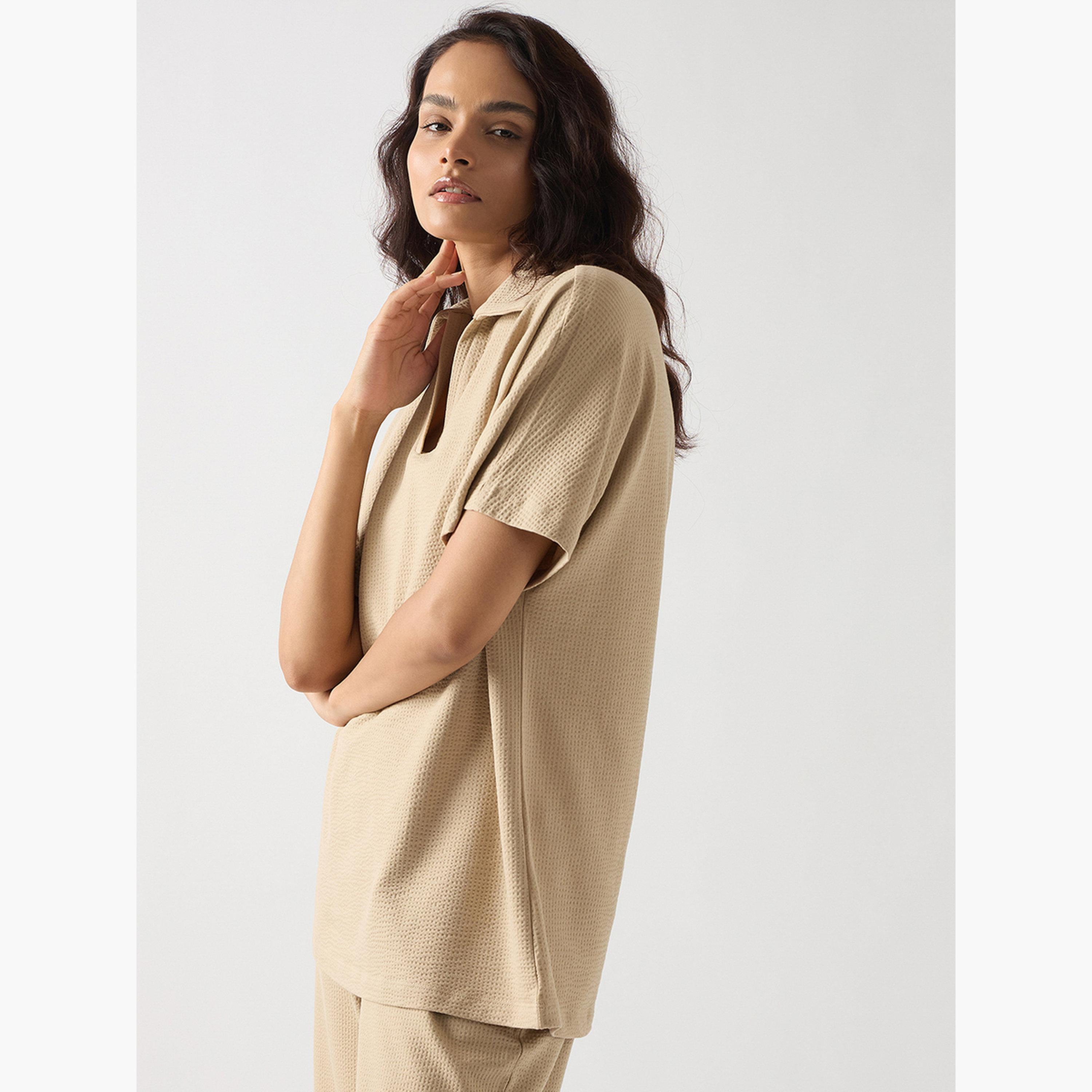فيميلا - تي شيرت قطن محبوك بأكمام قصيرة لون بيج-women-clothing-tshirts-image-4