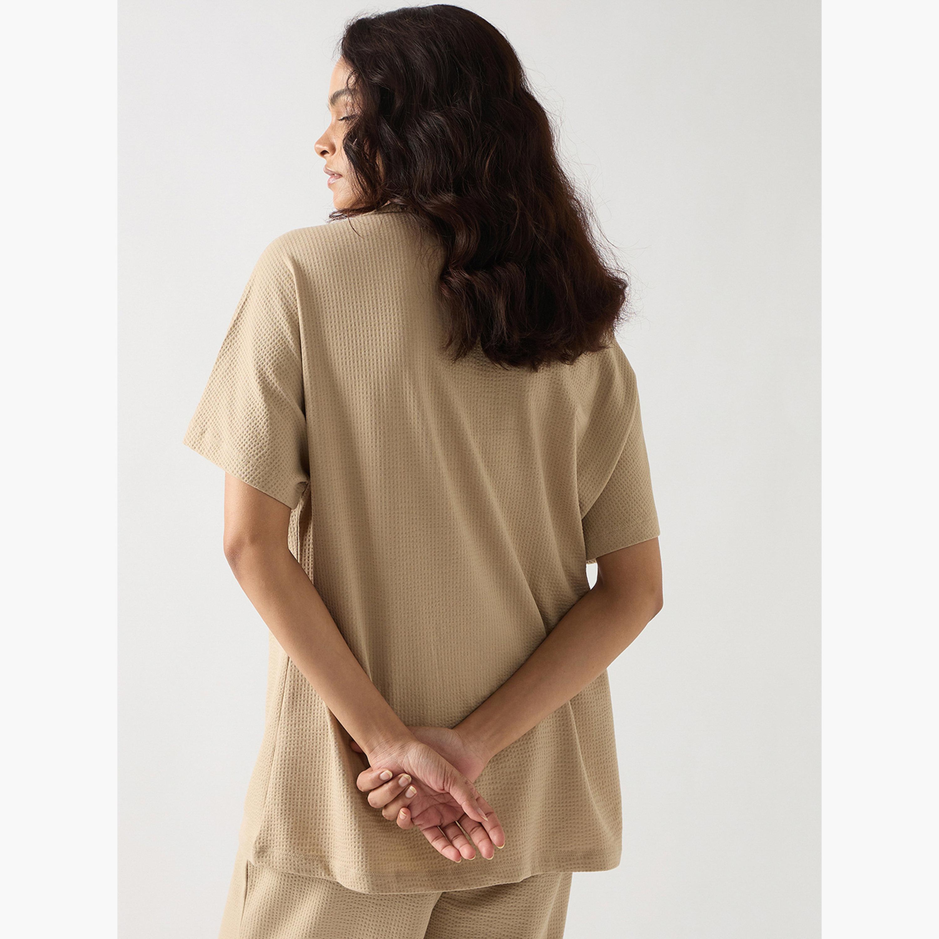 فيميلا - تي شيرت قطن محبوك بأكمام قصيرة لون بيج-women-clothing-tshirts-image-6