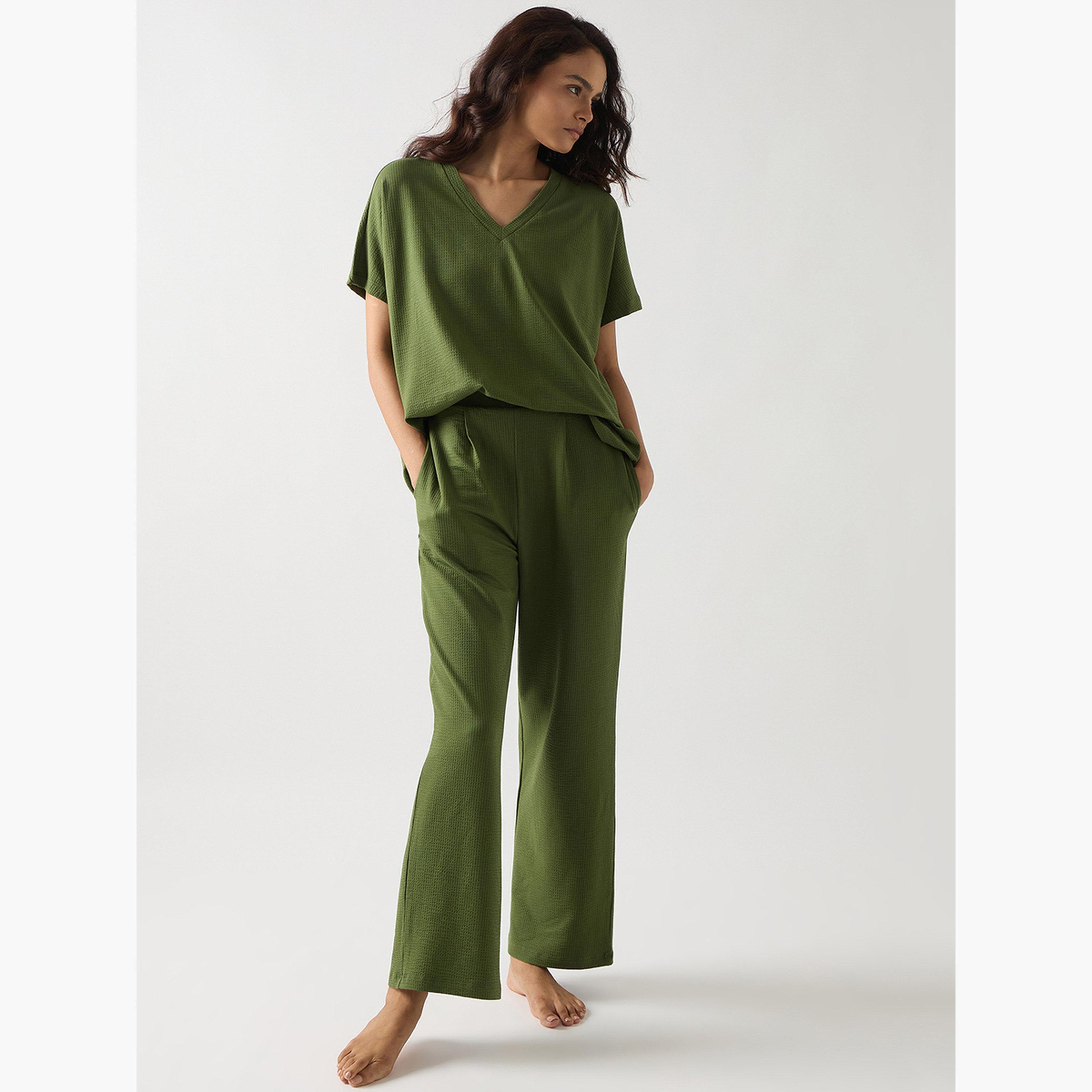فيميلا - تي شيرت قطني أخضر بأكمام قصيرة محبوك-women-clothing-tshirts-image-2