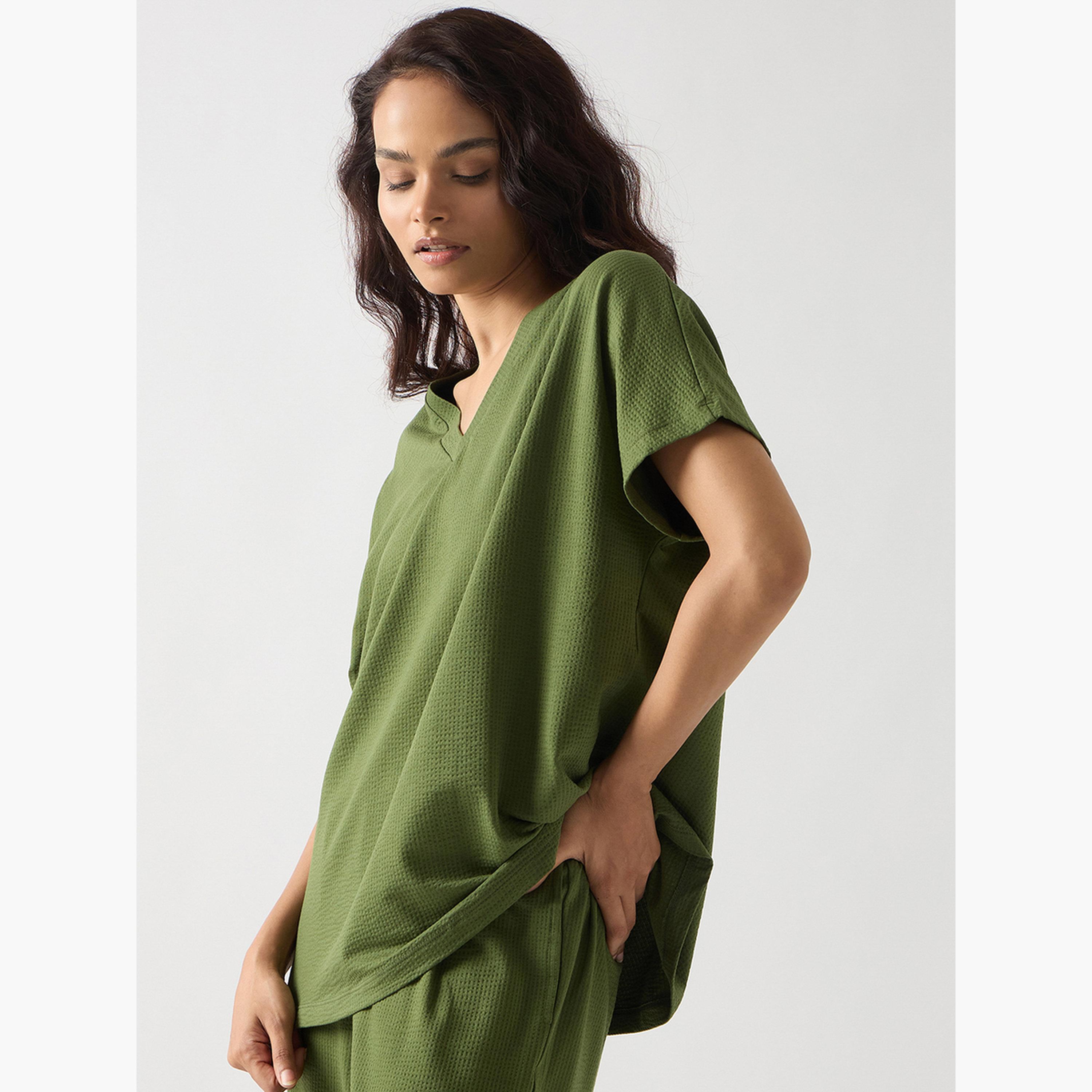 Femmella Green Cotton Short Sleeve Knit T-Shirt-women-clothing-tshirts-image-3