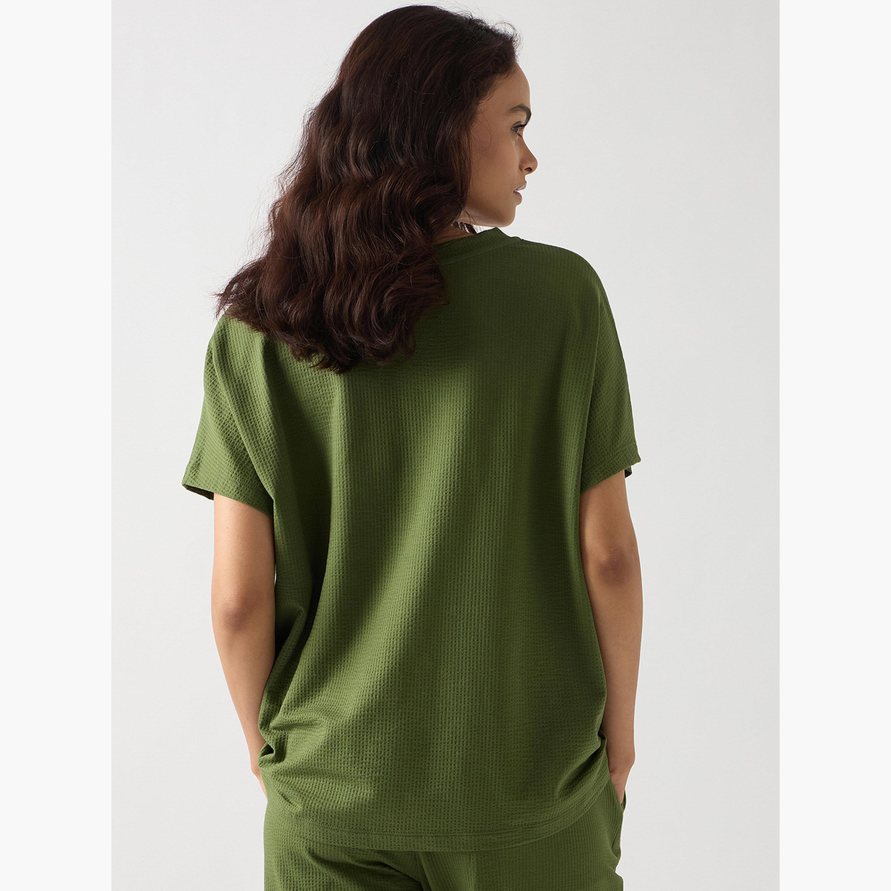 فيميلا - تي شيرت قطني أخضر بأكمام قصيرة محبوك-women-clothing-tshirts-image-6