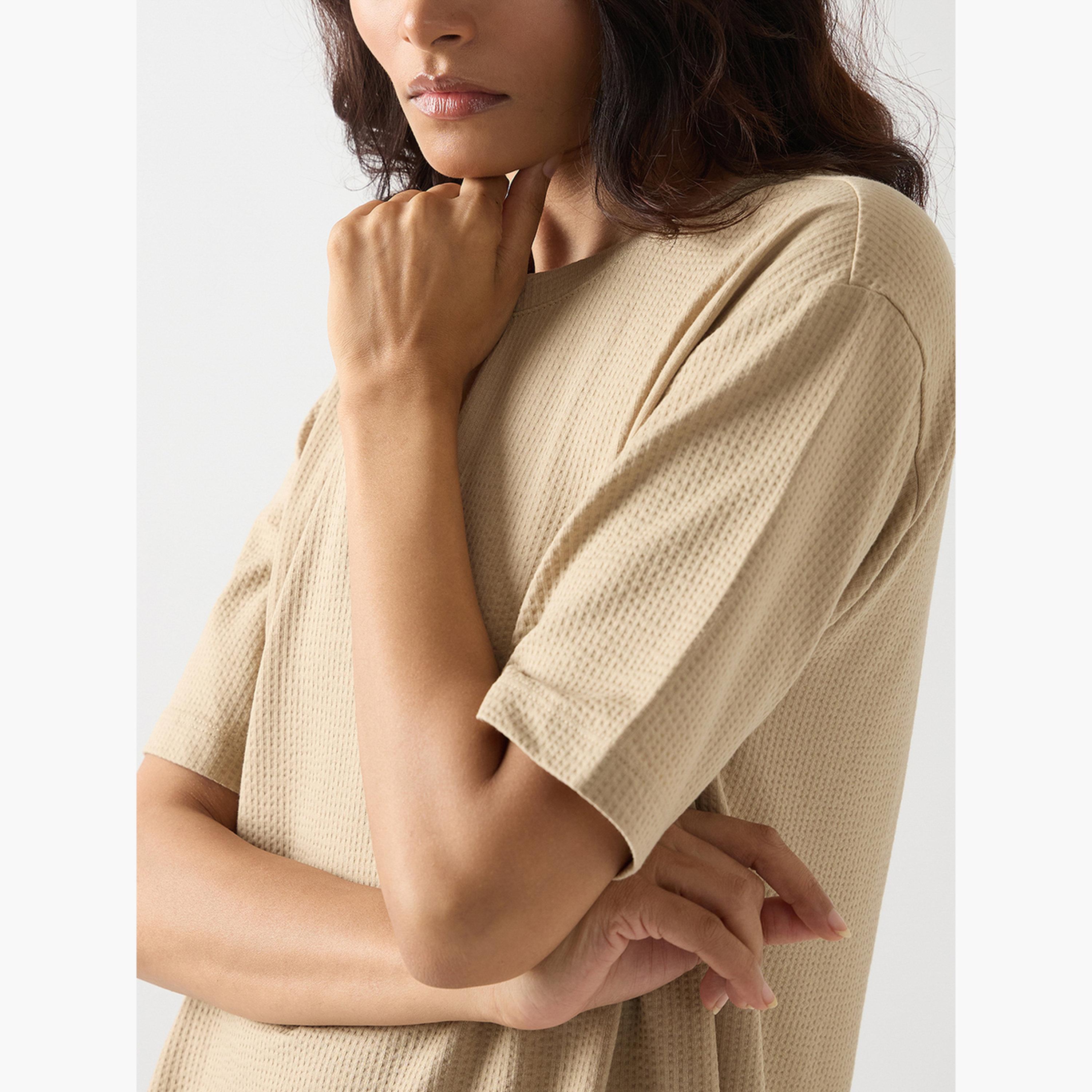 Femmella Beige Cotton Short Sleeve Knit T-Shirt-women-clothing-tshirts-image-5