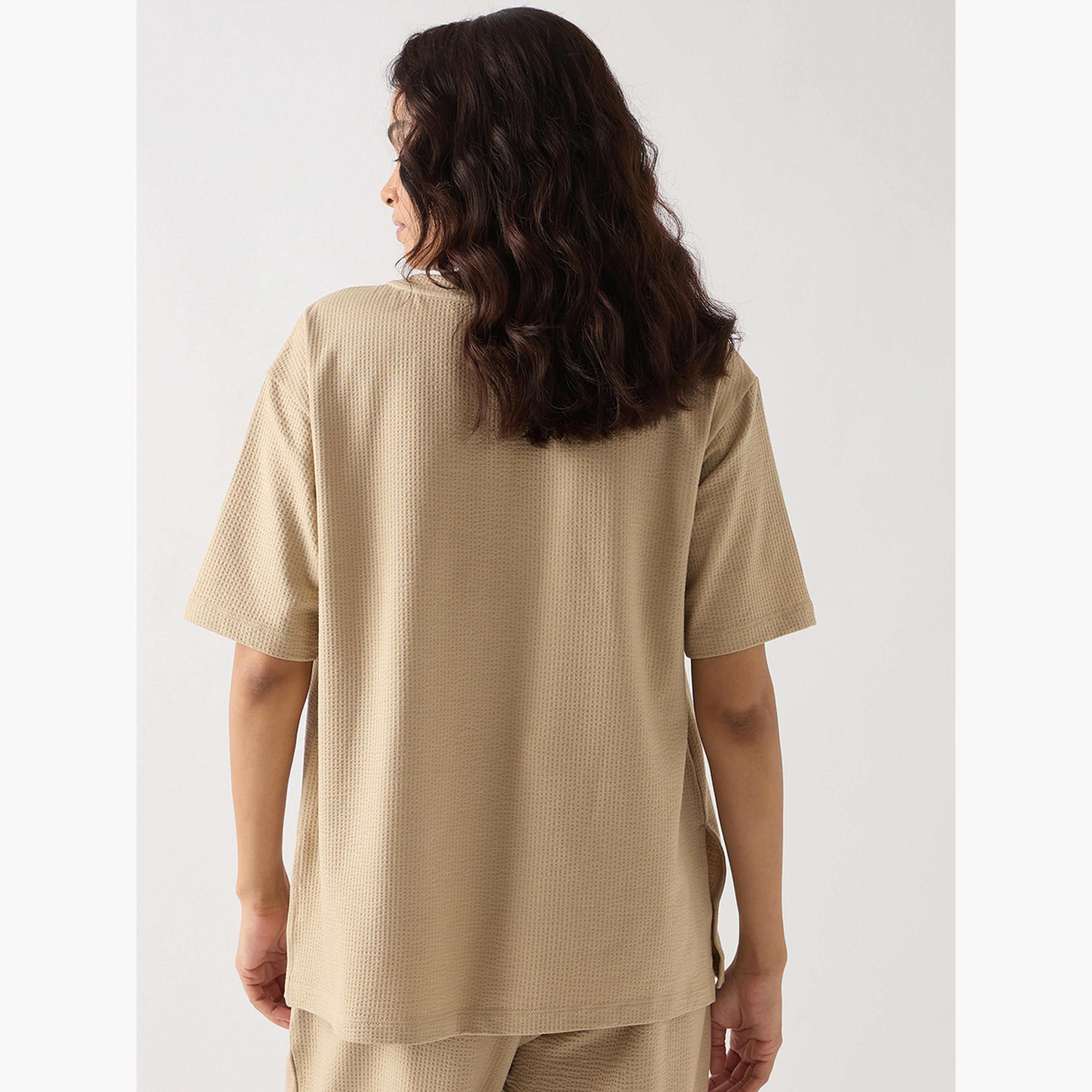 Femmella Beige Cotton Short Sleeve Knit T-Shirt-women-clothing-tshirts-image-6
