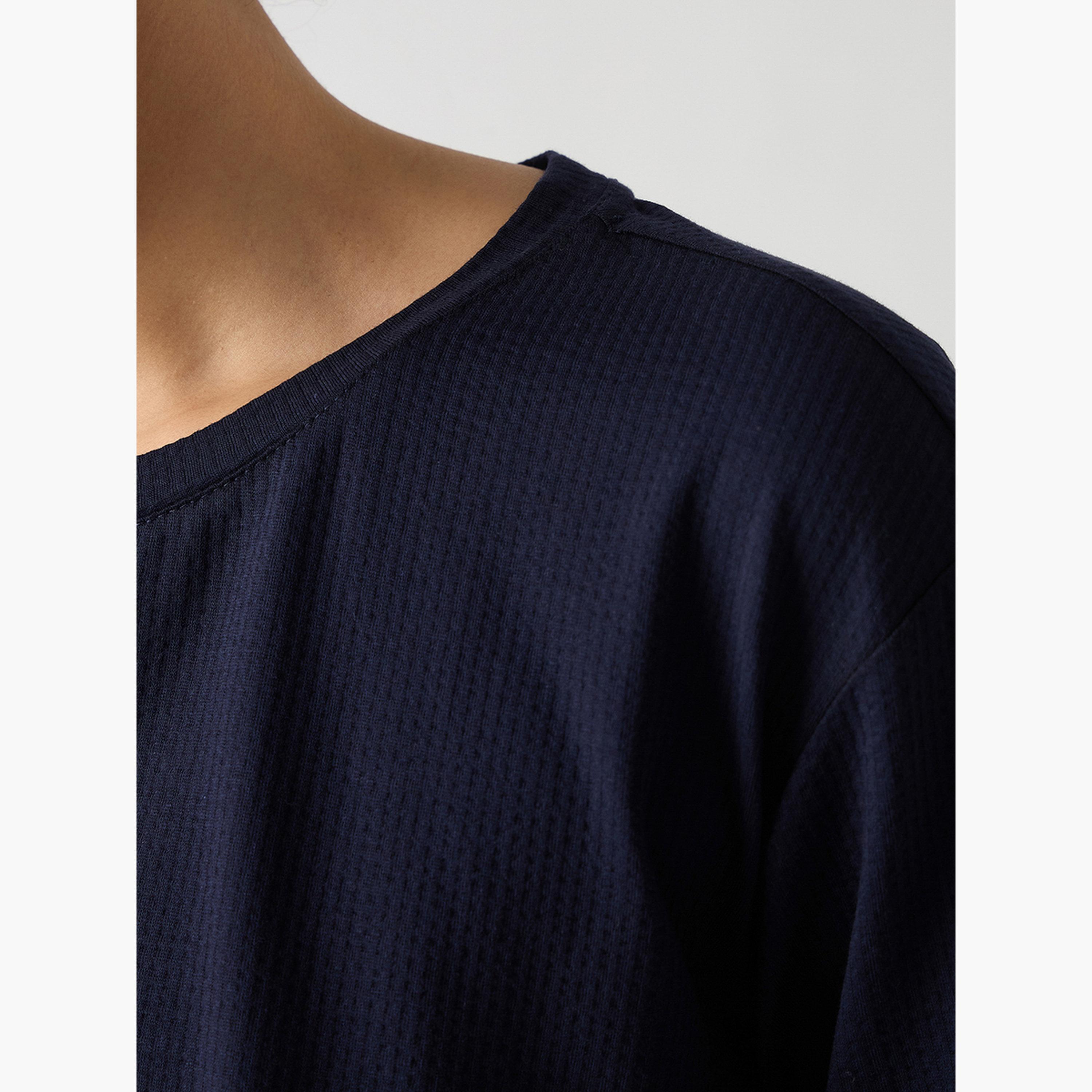 فيميلا - تي شيرت قطن محبوك بأكمام قصيرة لون أزرق داكن-women-clothing-tshirts-image-5