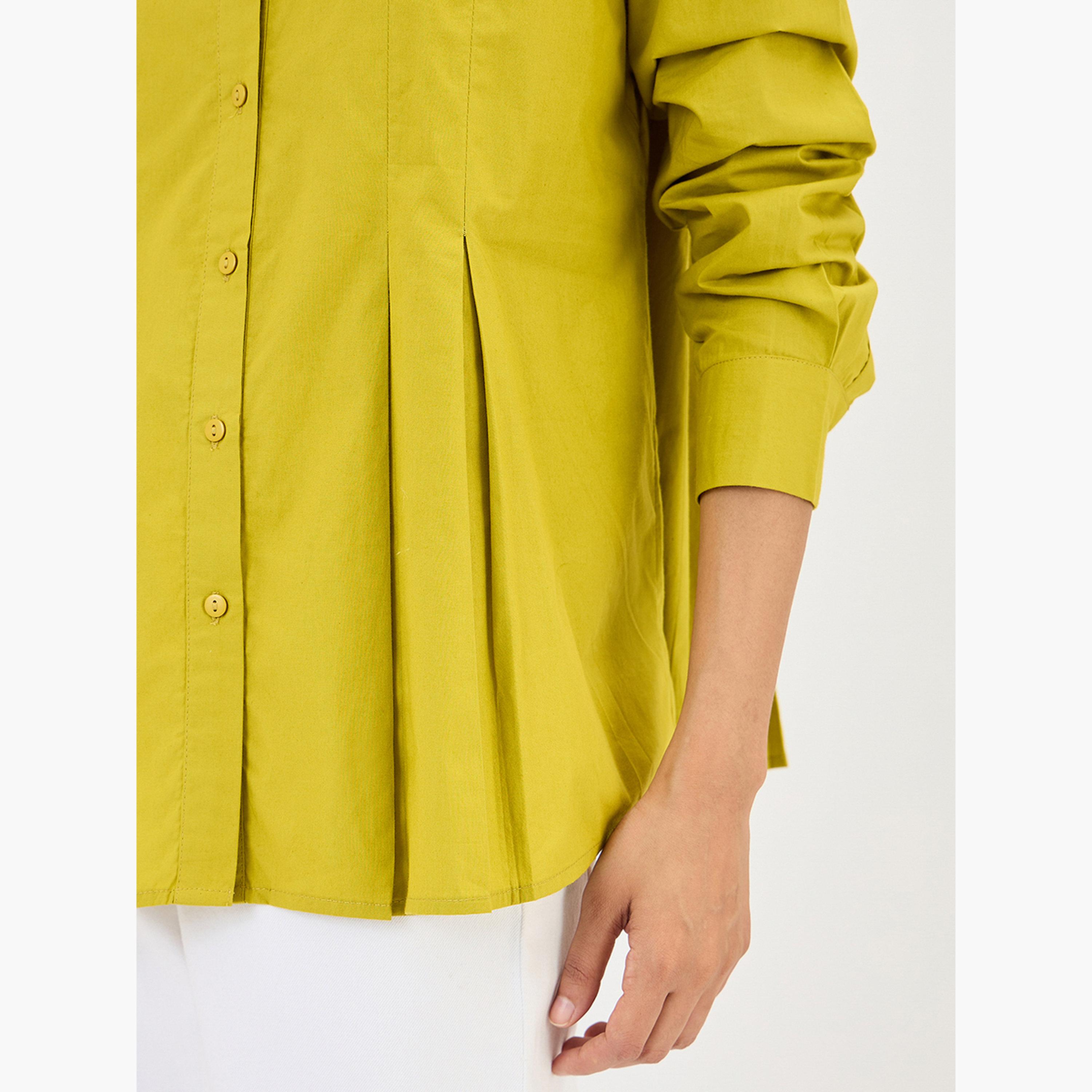 فيميلا - قميص بوبلين أخضر سيترين مطوي حرف A-women-clothing-shirtsandblouses-shirts-image-5