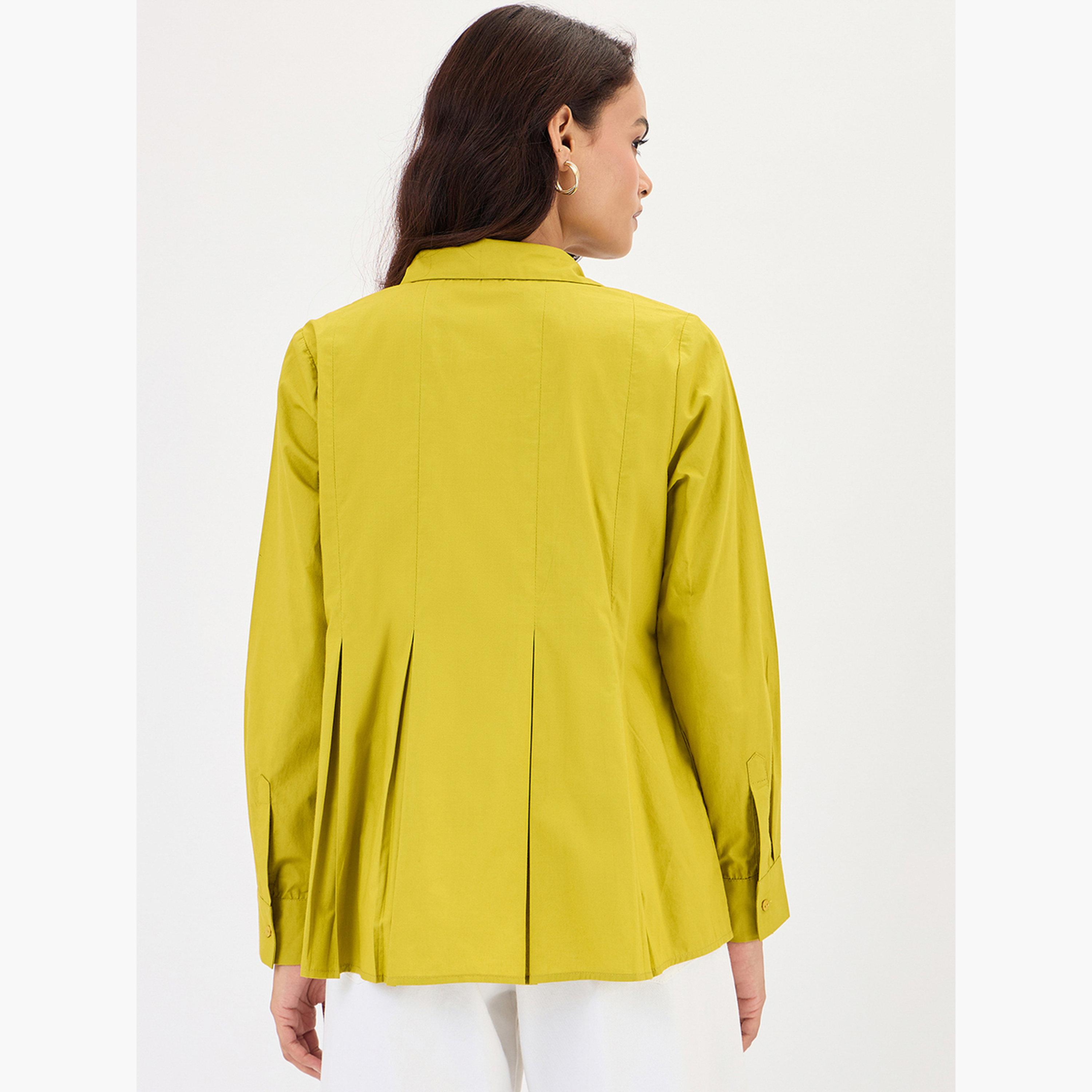 Femmella Citrine Green Poplin Pleated A-Line Shirt-women-clothing-shirtsandblouses-shirts-image-6