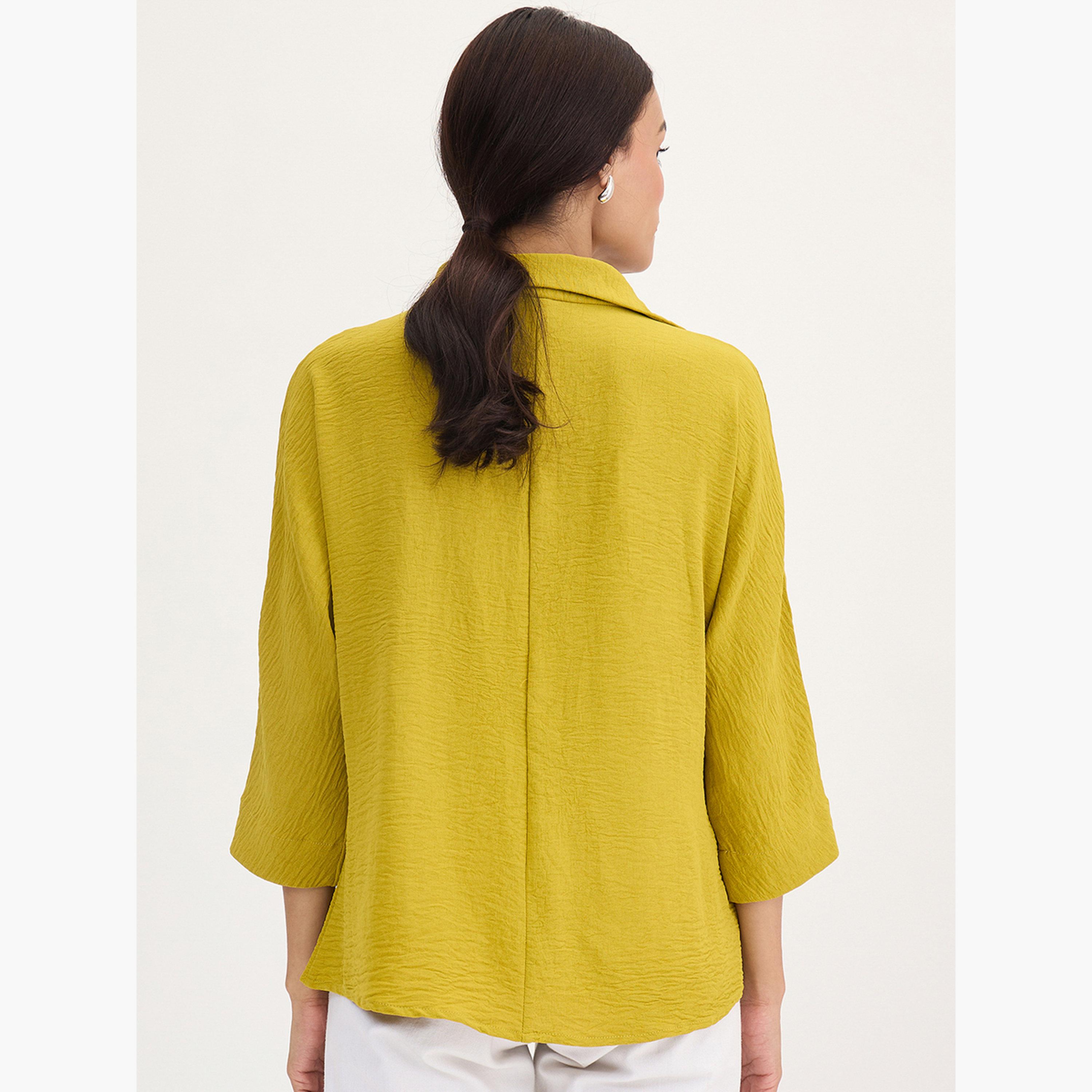 فيميلا - بلوزة مطوية لون أخضر سترين بأكمام ثلاثة أرباع-women-clothing-shirtsandblouses-blouses-image-6