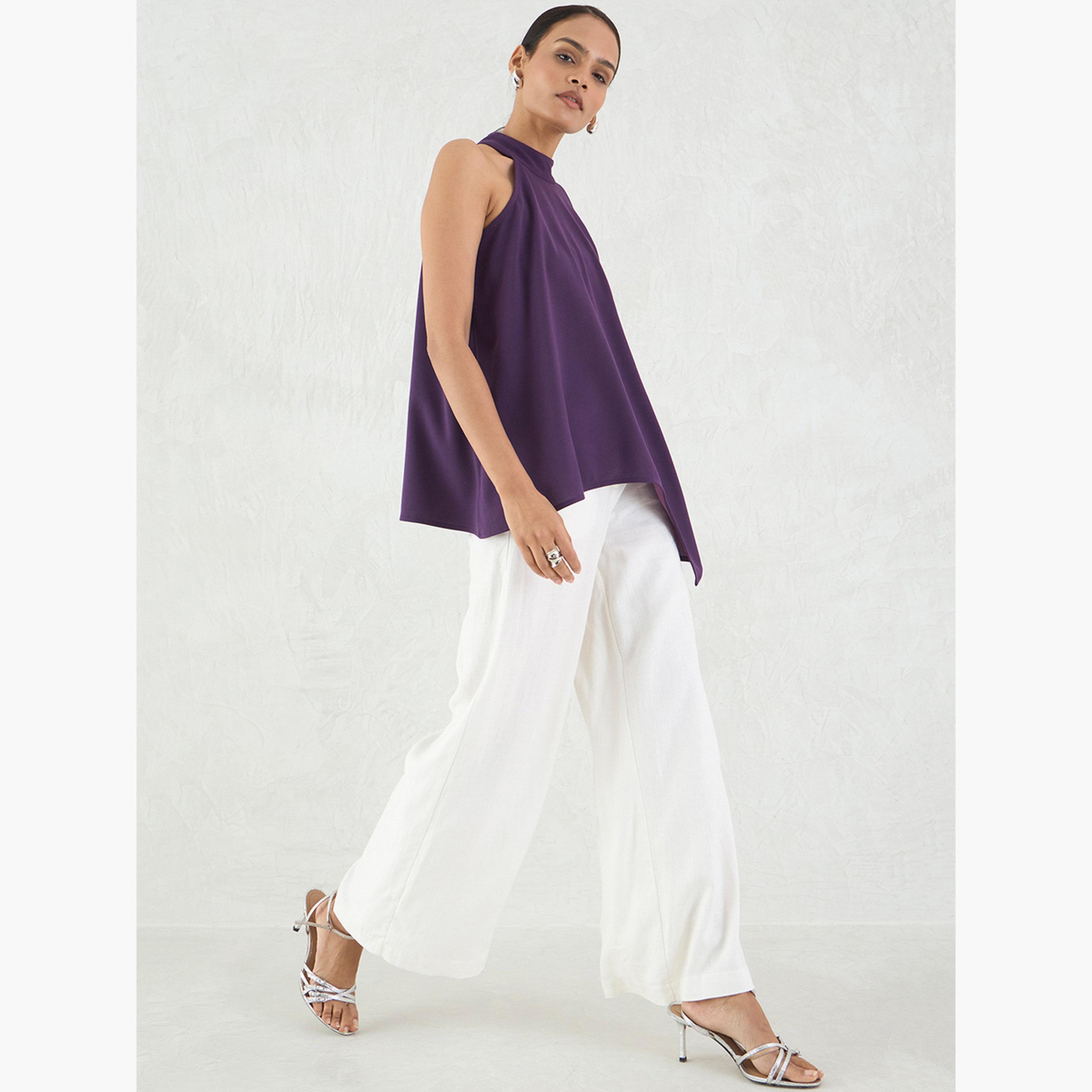 فيميلا - بلوزة أرجوانية داكنة ياقة تعليق وحافة غير متماثلة-women-clothing-shirtsandblouses-blouses-image-3