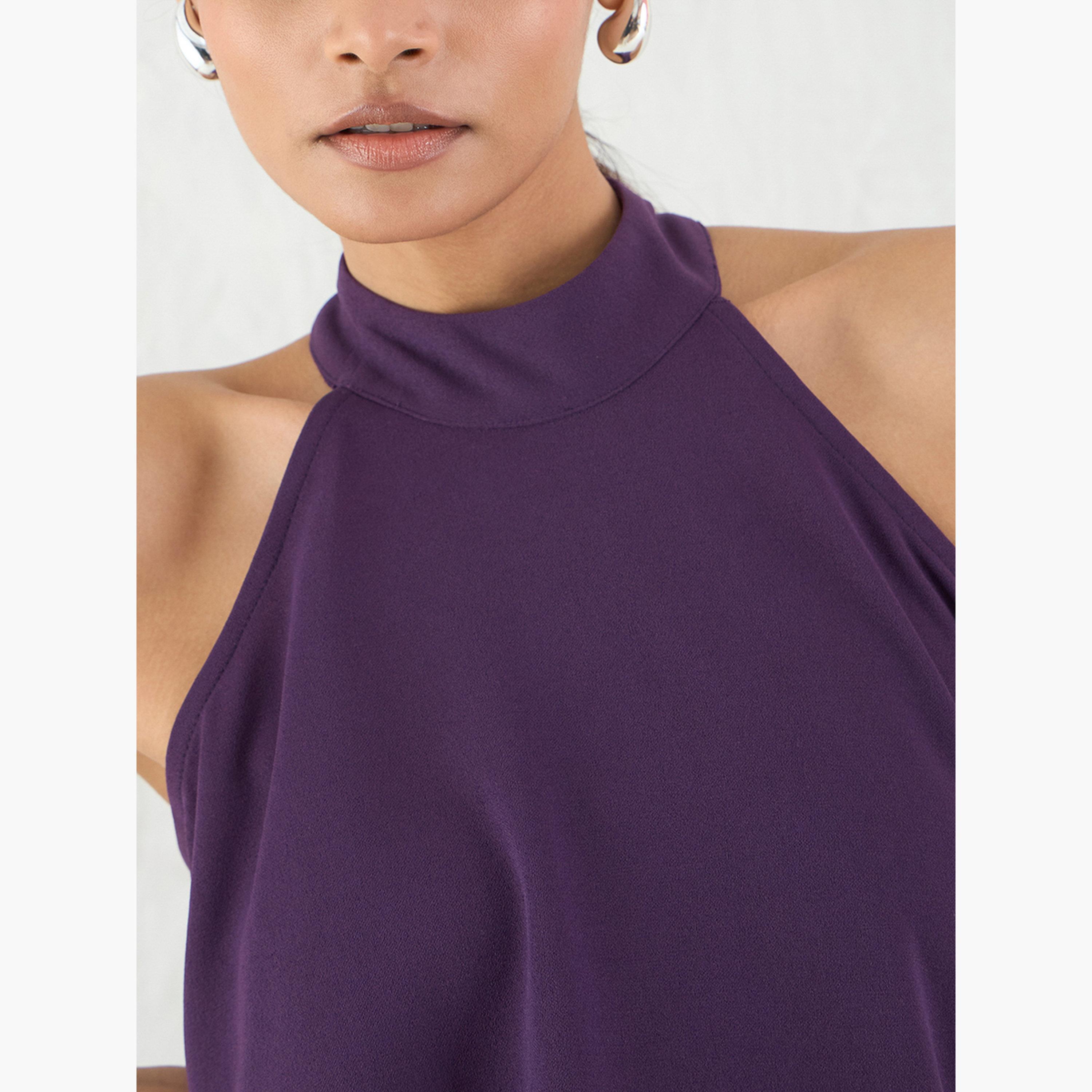 فيميلا - بلوزة أرجوانية داكنة ياقة تعليق وحافة غير متماثلة-women-clothing-shirtsandblouses-blouses-image-5