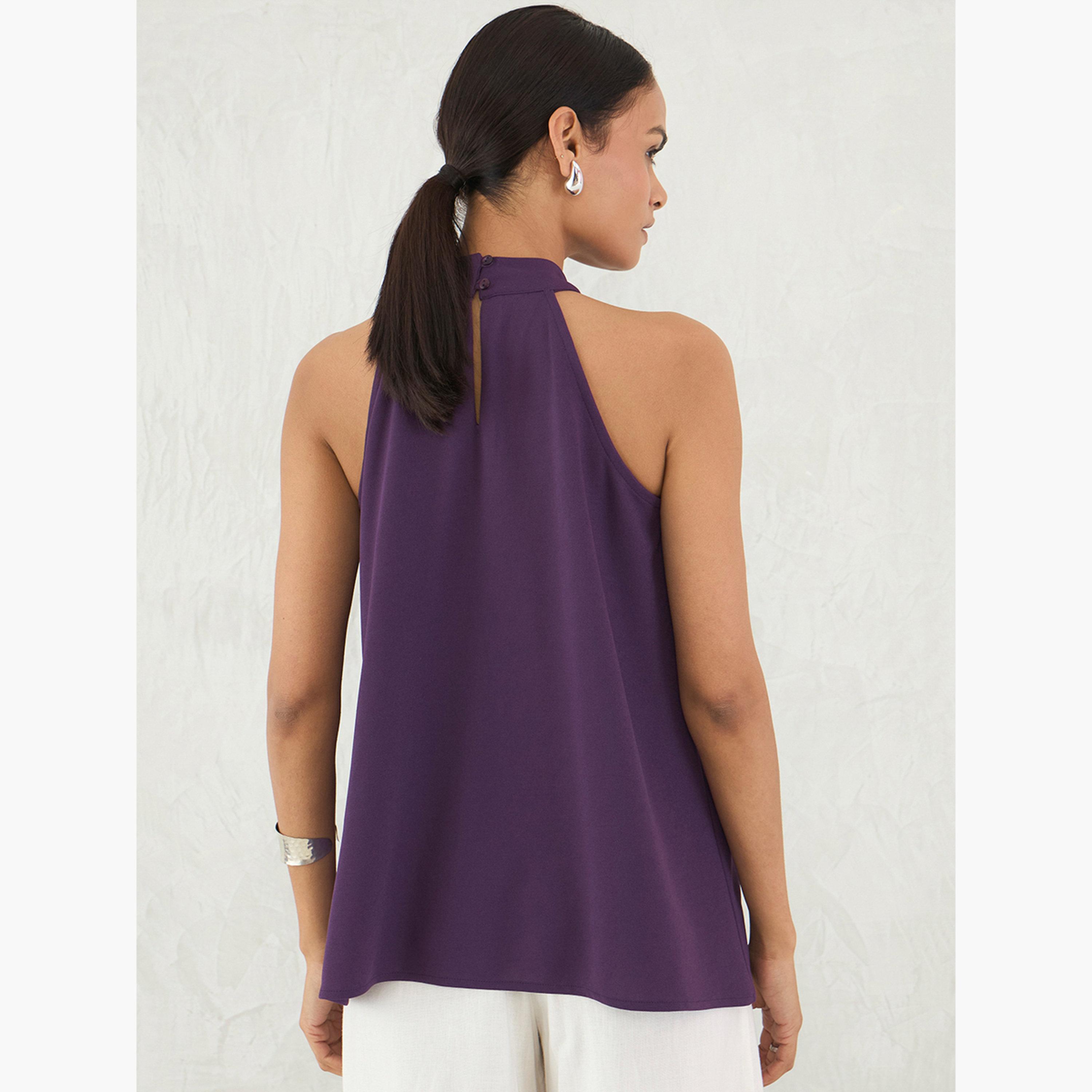 فيميلا - بلوزة أرجوانية داكنة ياقة تعليق وحافة غير متماثلة-women-clothing-shirtsandblouses-blouses-image-6