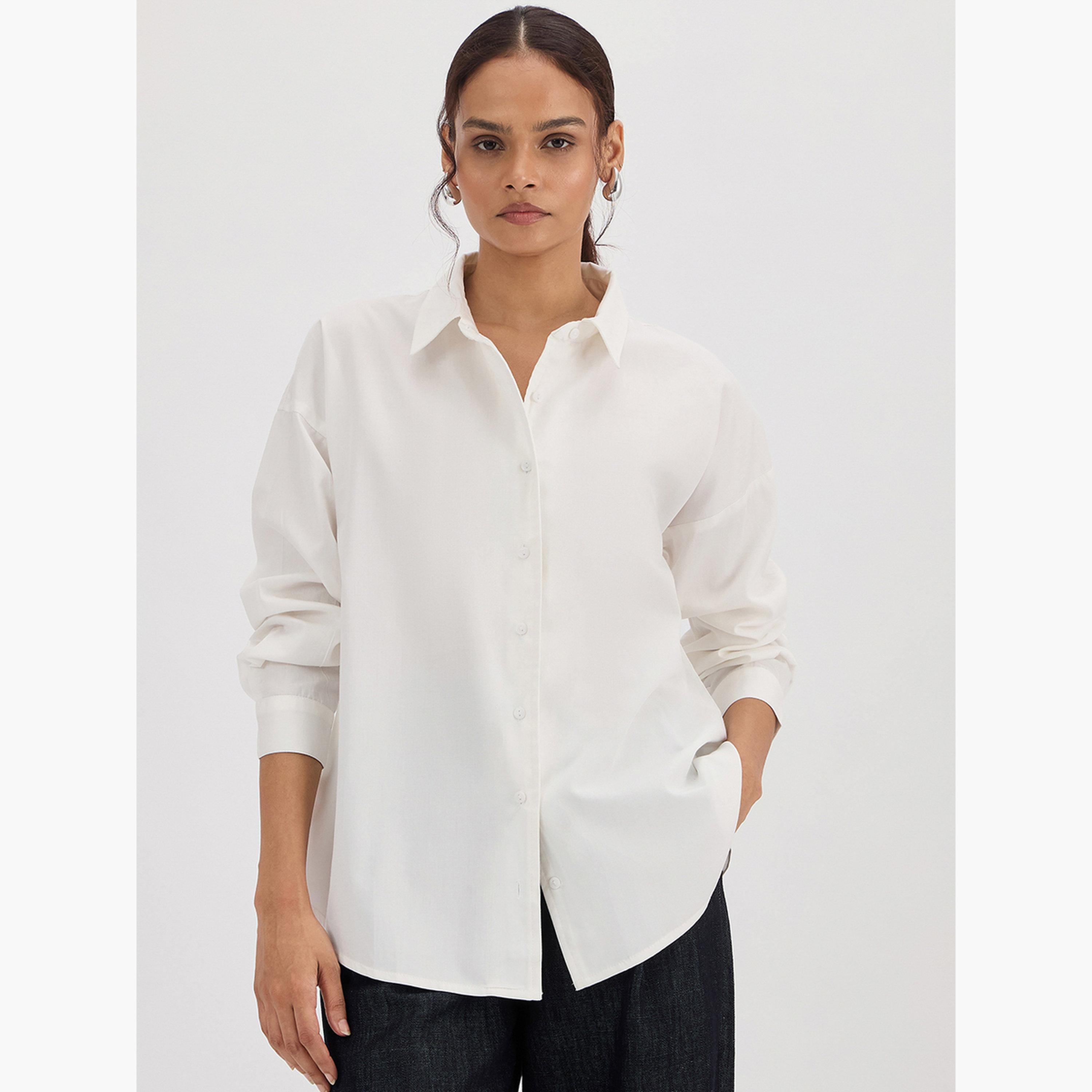 Femmella White Cotton Back Button Detailing Shirt-women-clothing-shirtsandblouses-shirts-image-1