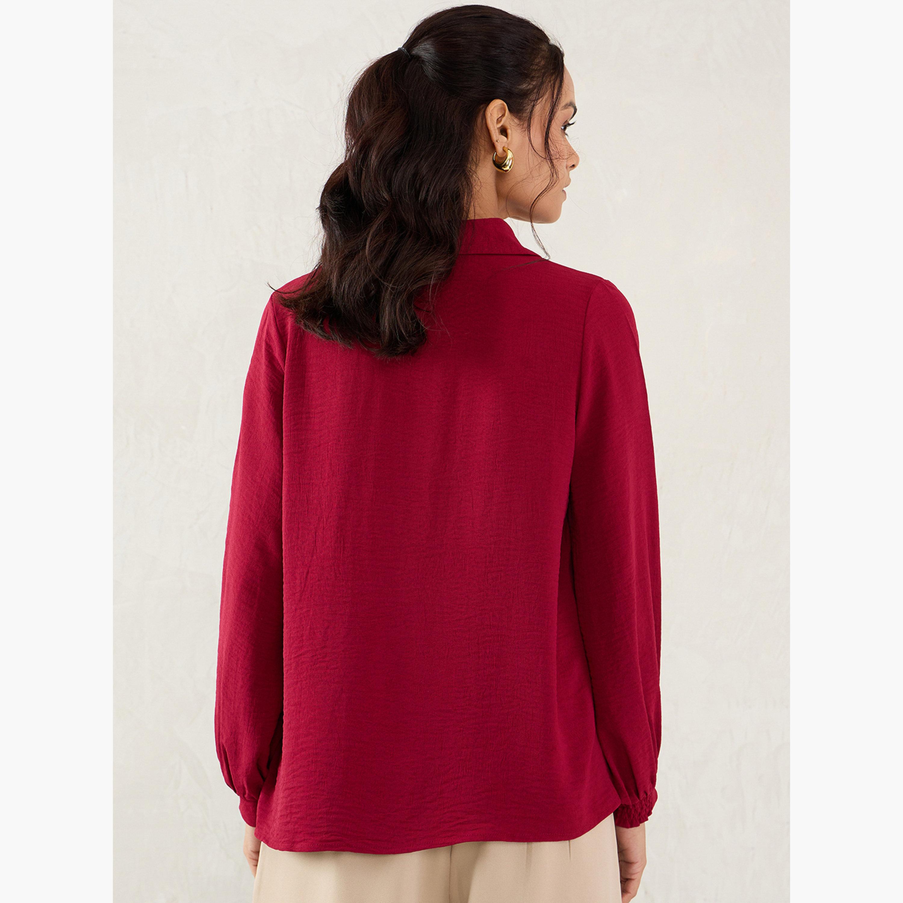 Femmella Maroon Collared Top with 3/4 Sleeves-women-clothing-shirtsandblouses-blouses-image-6