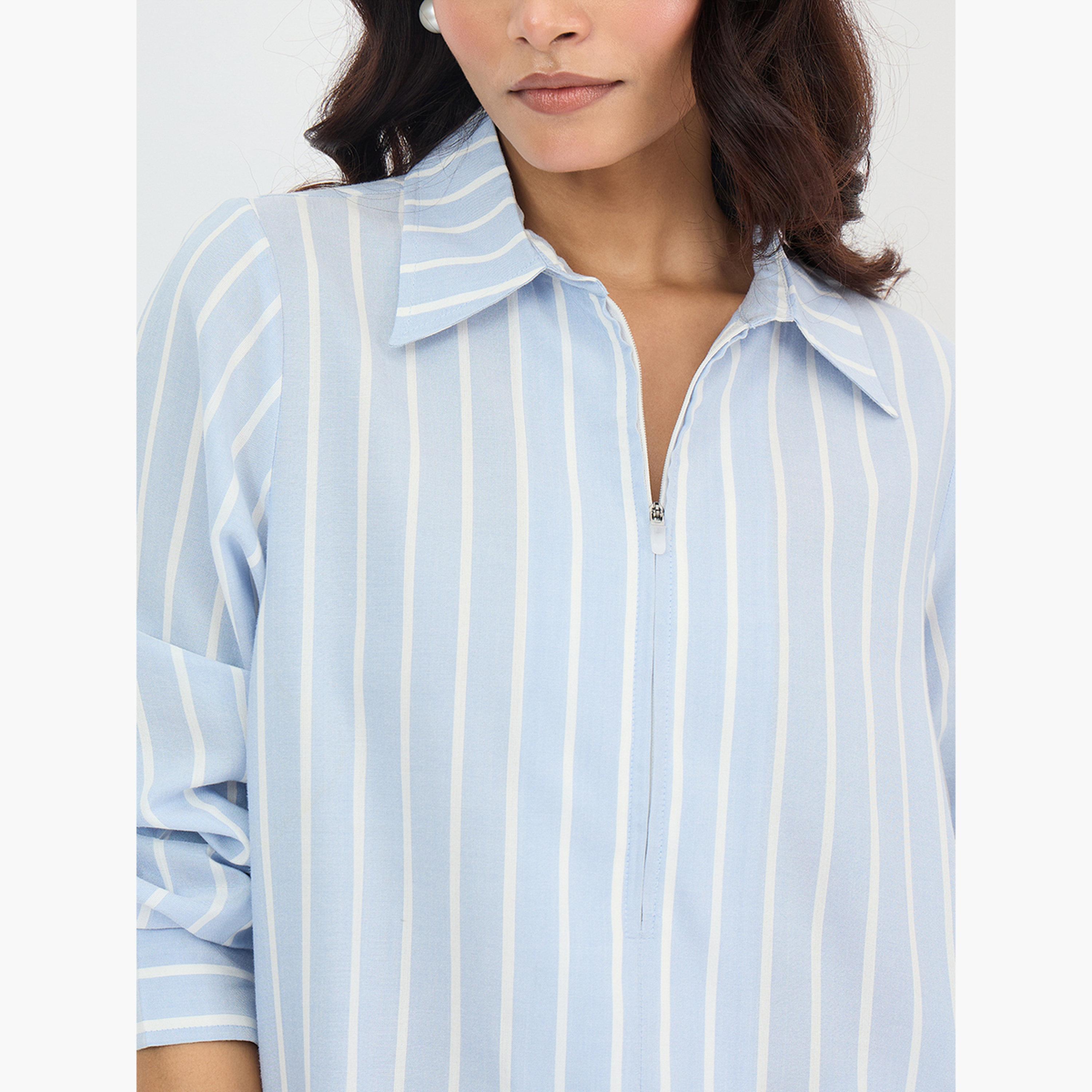 فيميلا - قميص مخطط لون أزرق بأكمام طويلة-women-clothing-shirtsandblouses-shirts-image-5