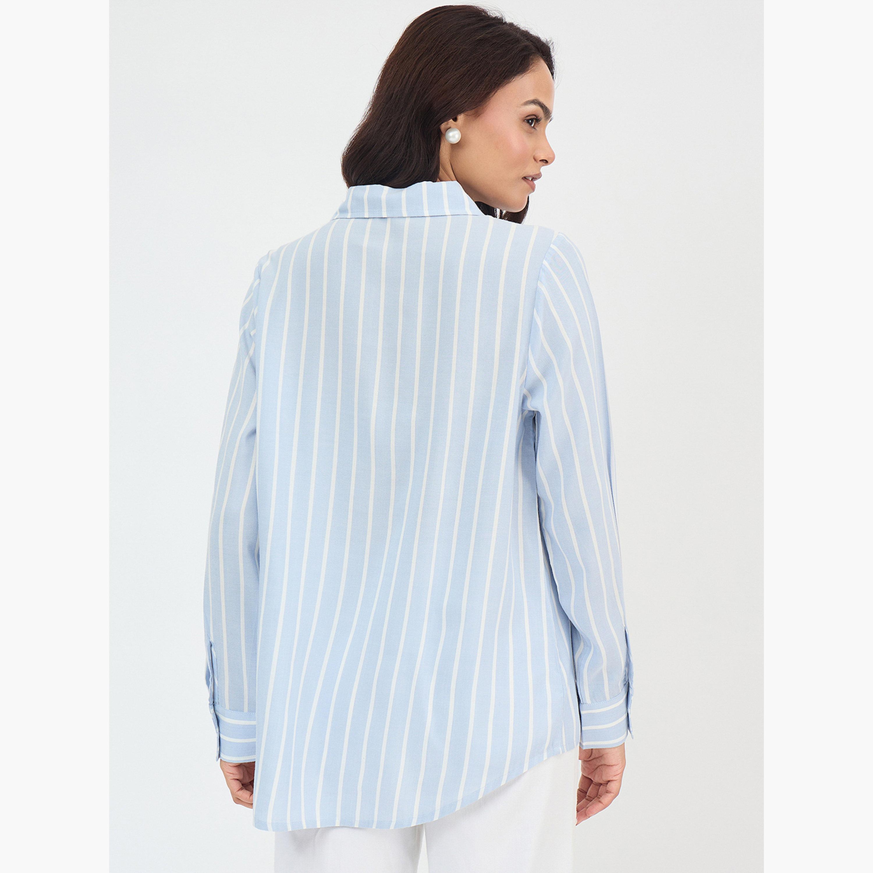 فيميلا - قميص مخطط لون أزرق بأكمام طويلة-women-clothing-shirtsandblouses-shirts-image-6