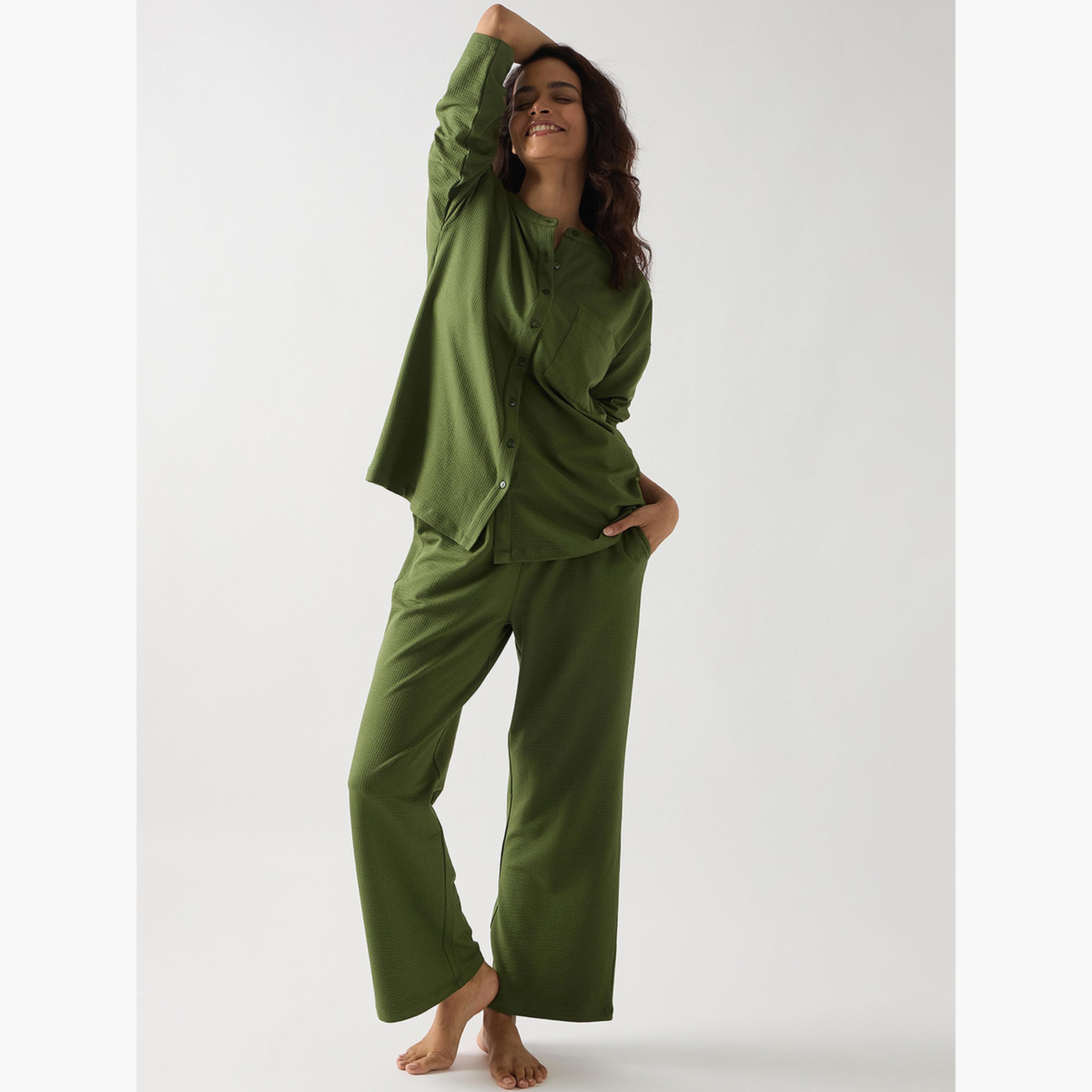 فيميلا - قميص أخضر من القطن المحبوك بأكمام طويلة-women-clothing-shirtsandblouses-shirts-image-2