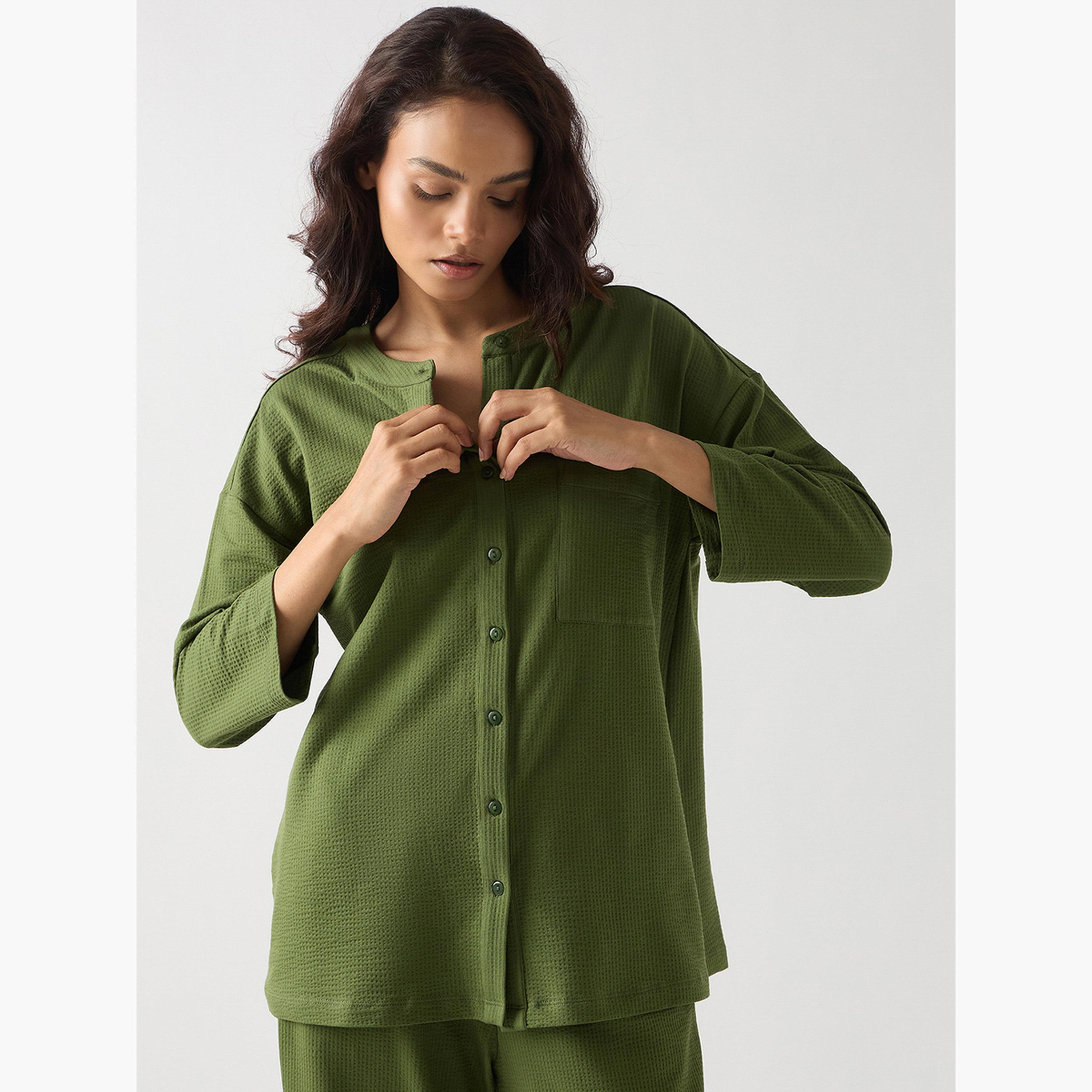 فيميلا - قميص أخضر من القطن المحبوك بأكمام طويلة-women-clothing-shirtsandblouses-shirts-image-3