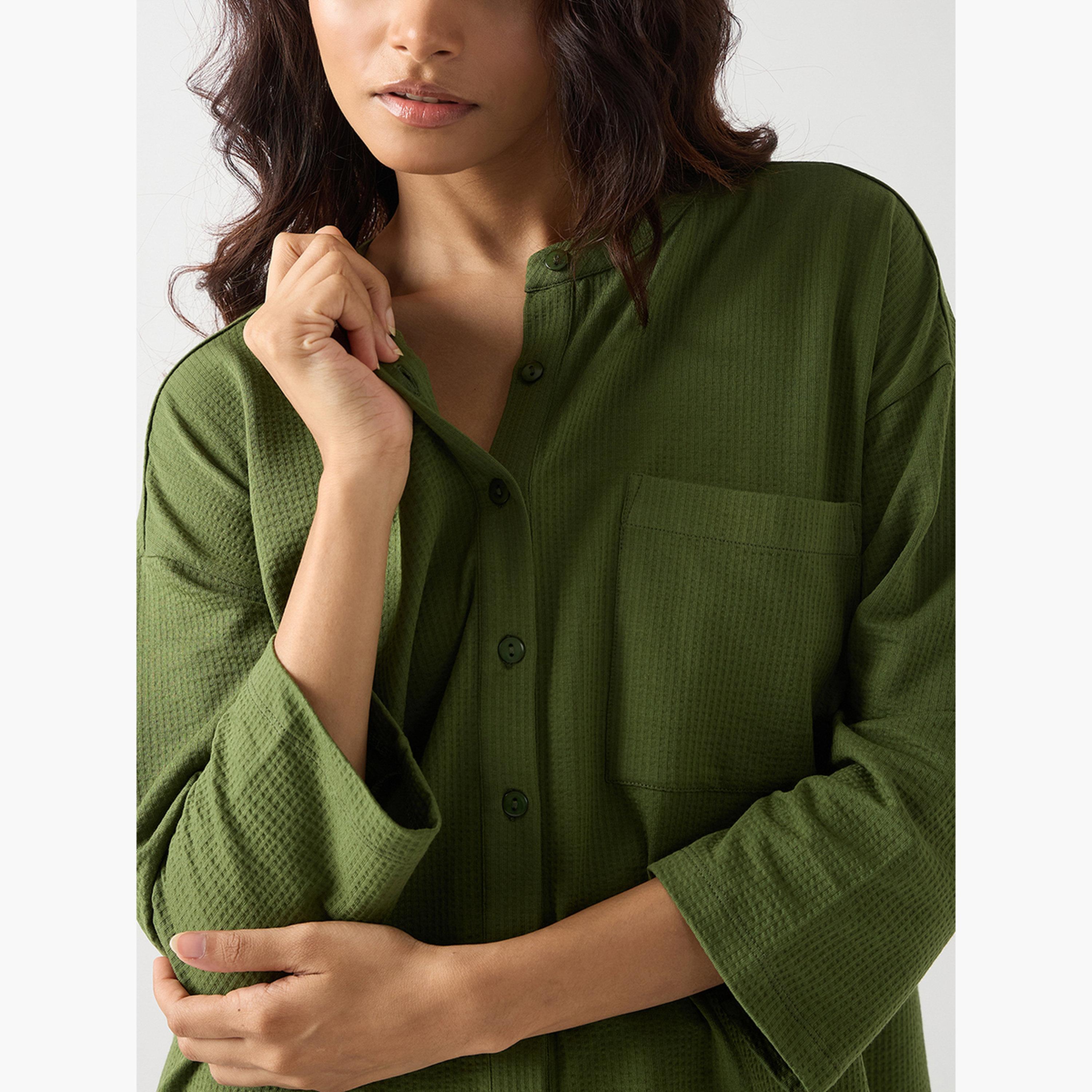 فيميلا - قميص أخضر من القطن المحبوك بأكمام طويلة-women-clothing-shirtsandblouses-shirts-image-4