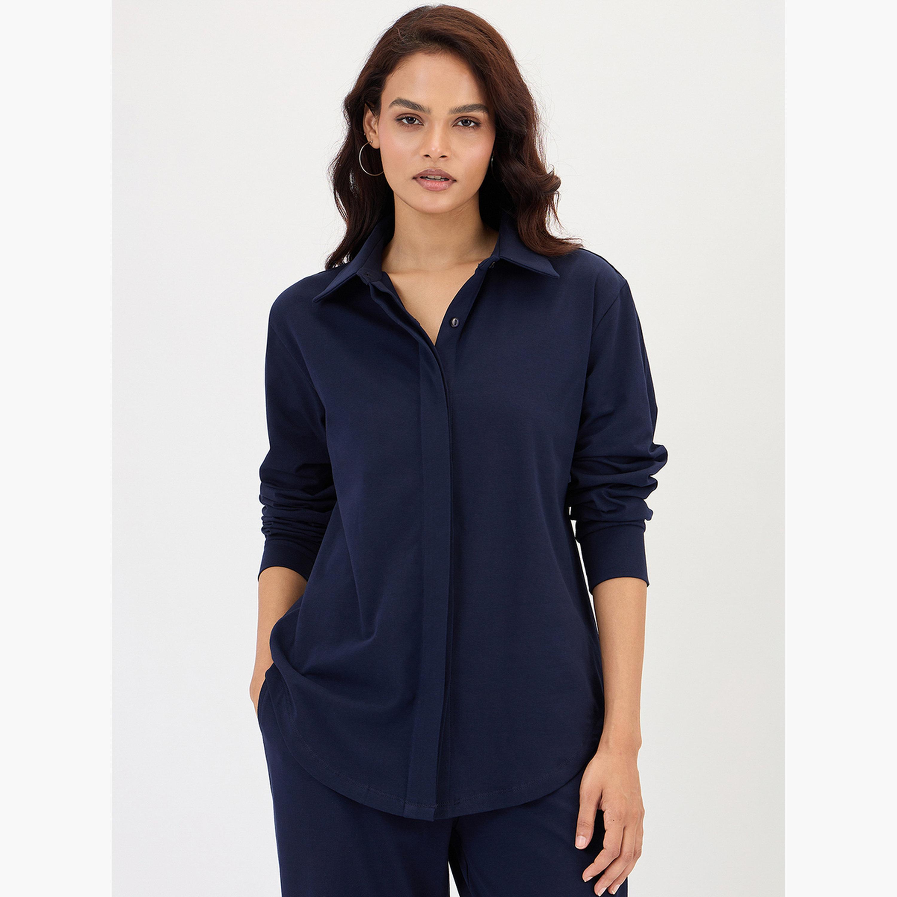 فيميلا - قميص أزرق داكن بأكمام طويلة-women-clothing-shirtsandblouses-shirts-image-1