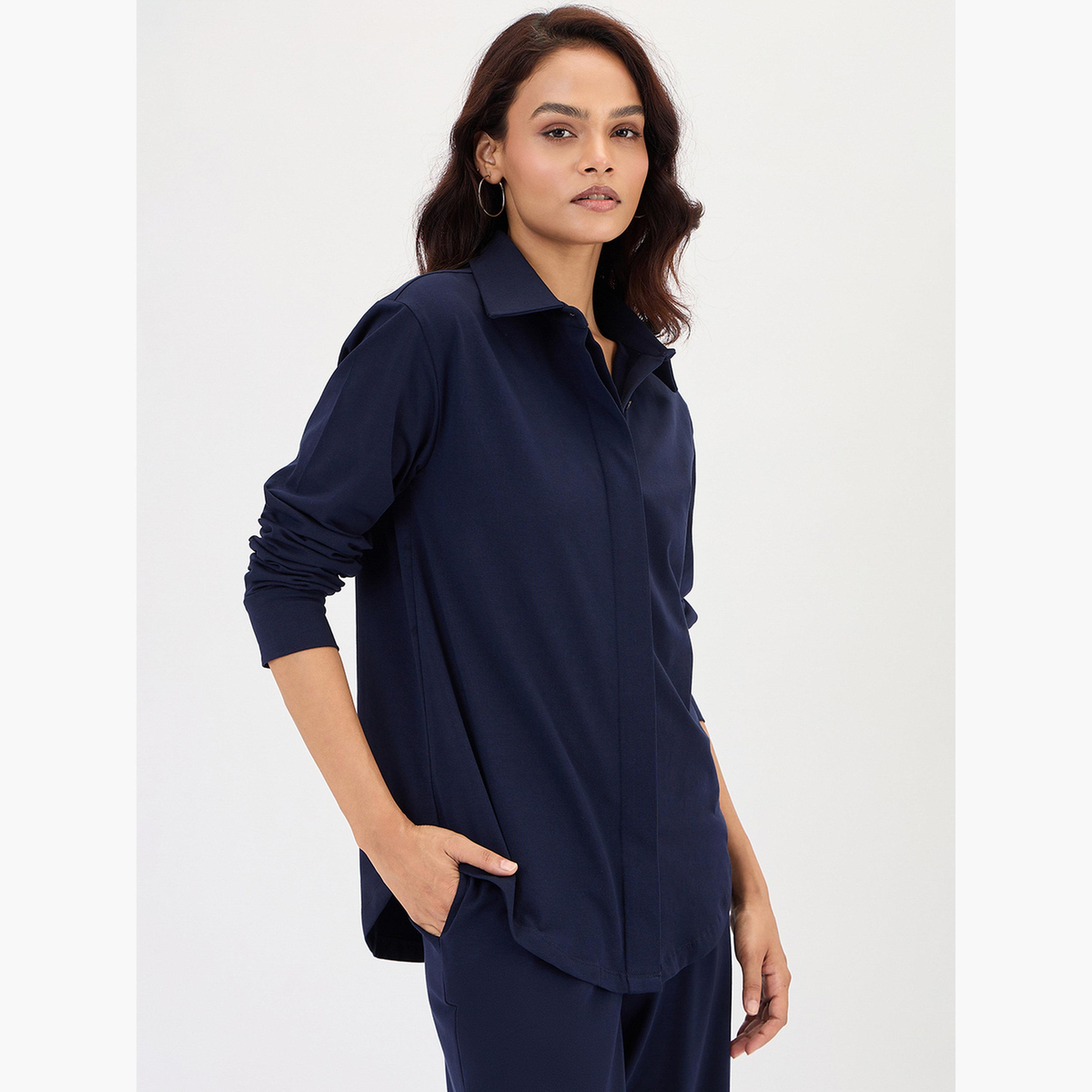 Femmella Navy Blue Long Sleeve Shirt-women-clothing-shirtsandblouses-shirts-image-3