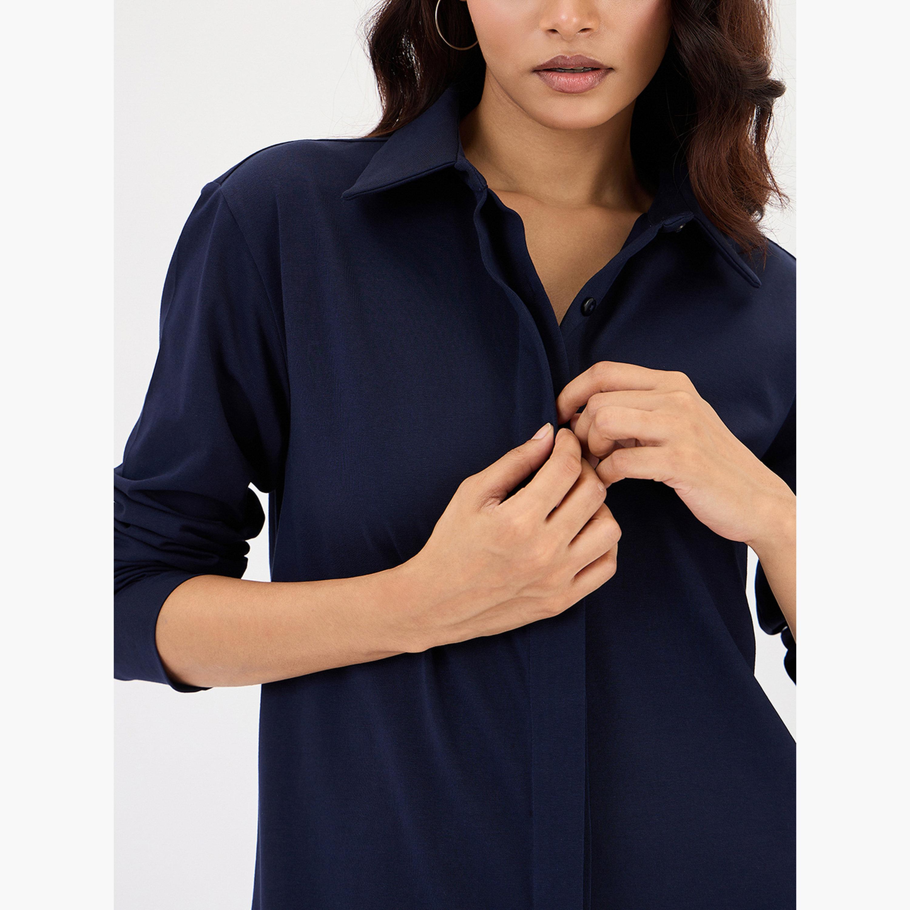 Femmella Navy Blue Long Sleeve Shirt-women-clothing-shirtsandblouses-shirts-image-5