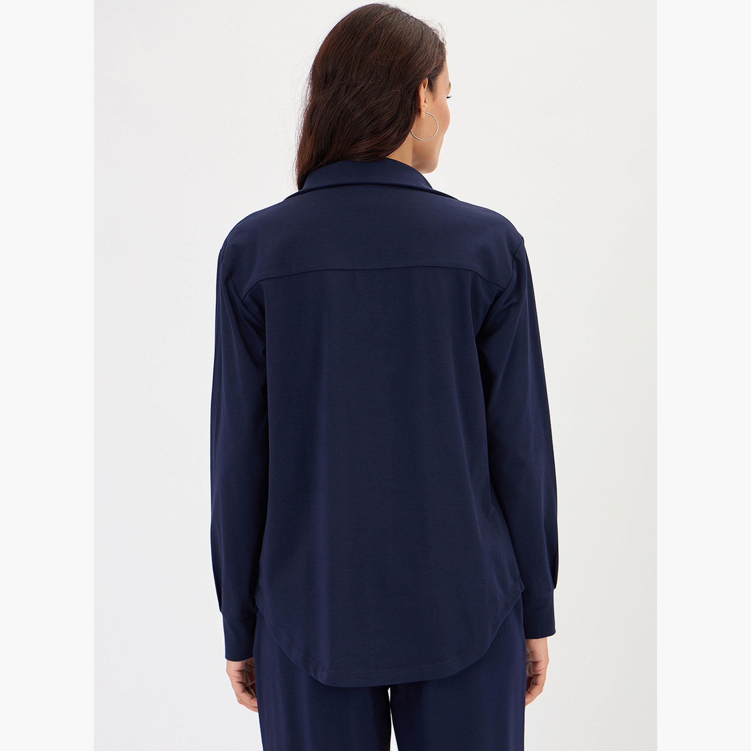 فيميلا - قميص أزرق داكن بأكمام طويلة-women-clothing-shirtsandblouses-shirts-image-6