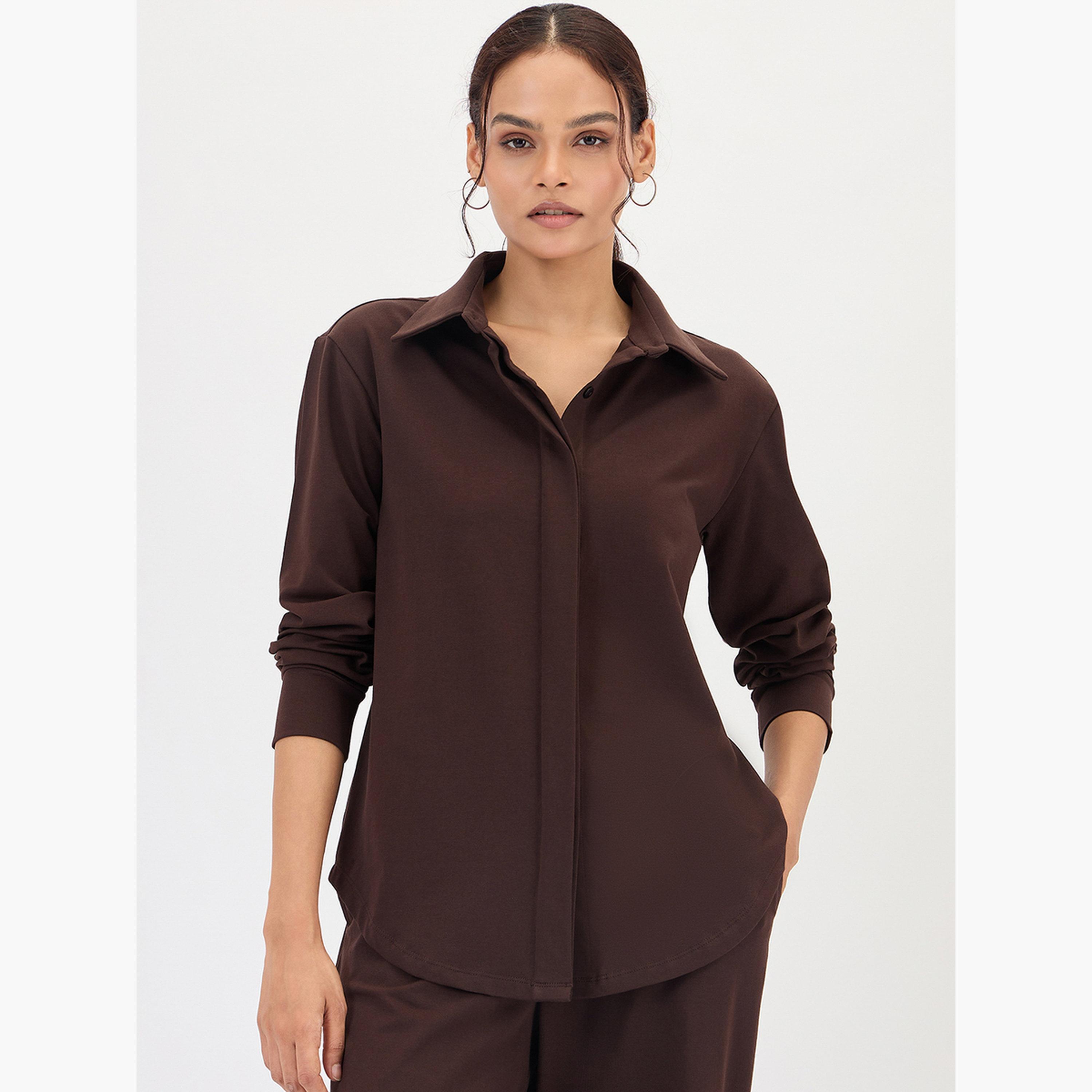 فيميلا - قميص بني بأكمام طويلة-women-clothing-shirtsandblouses-shirts-image-1