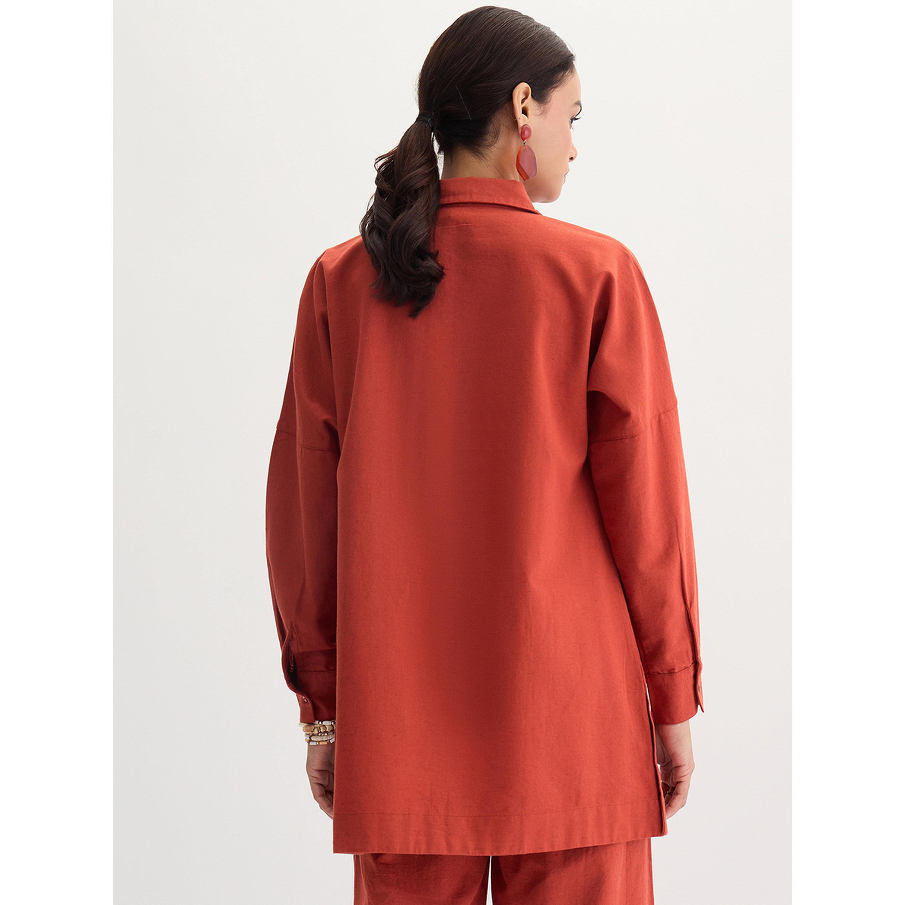 Femmella Rust Cotton Linen Button Detail Tunic-women-clothing-shirtsandblouses-blouses-image-3