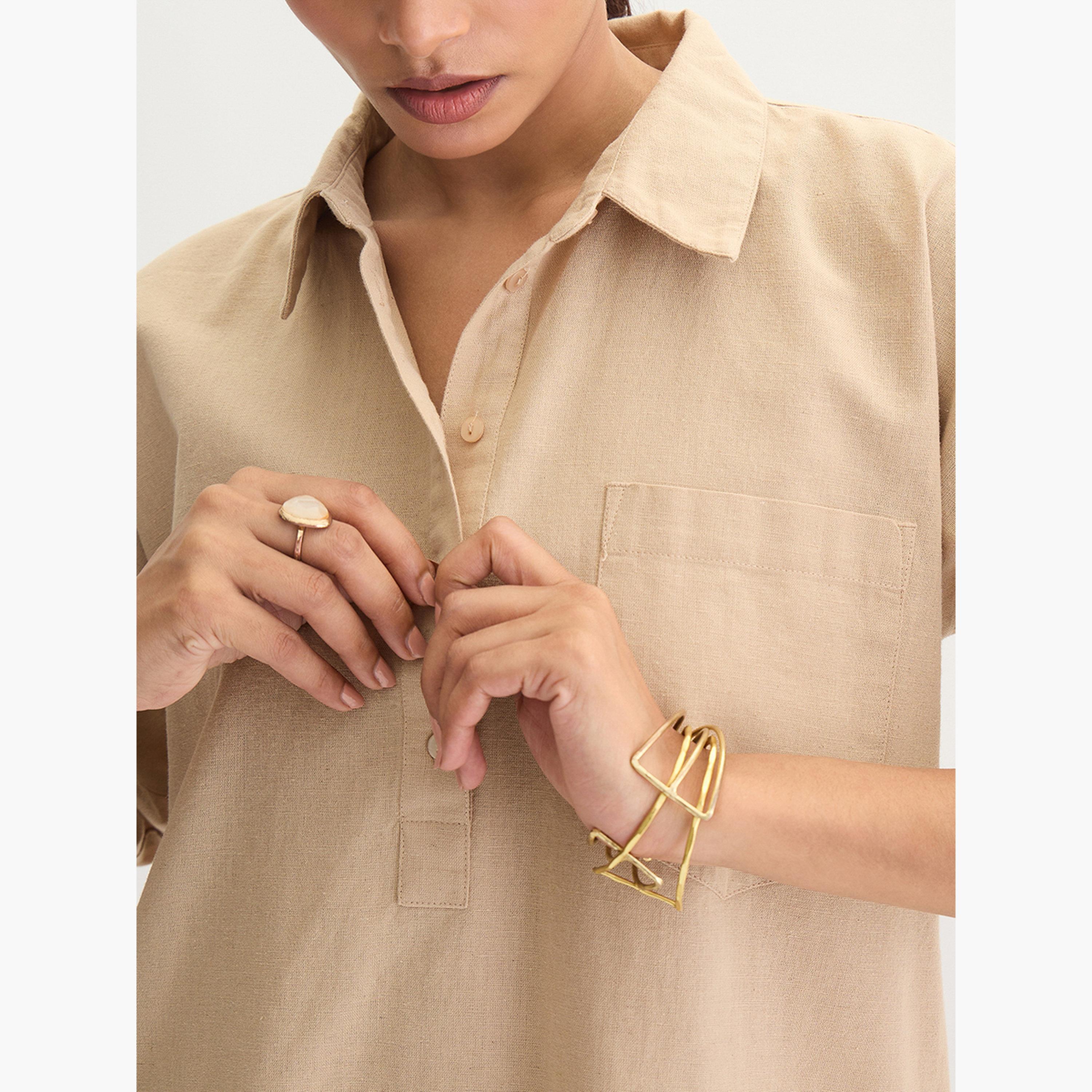 فيميلا - تونيك قطن وكتان بتفاصيل أزرار لون بيج-women-clothing-shirtsandblouses-blouses-image-4