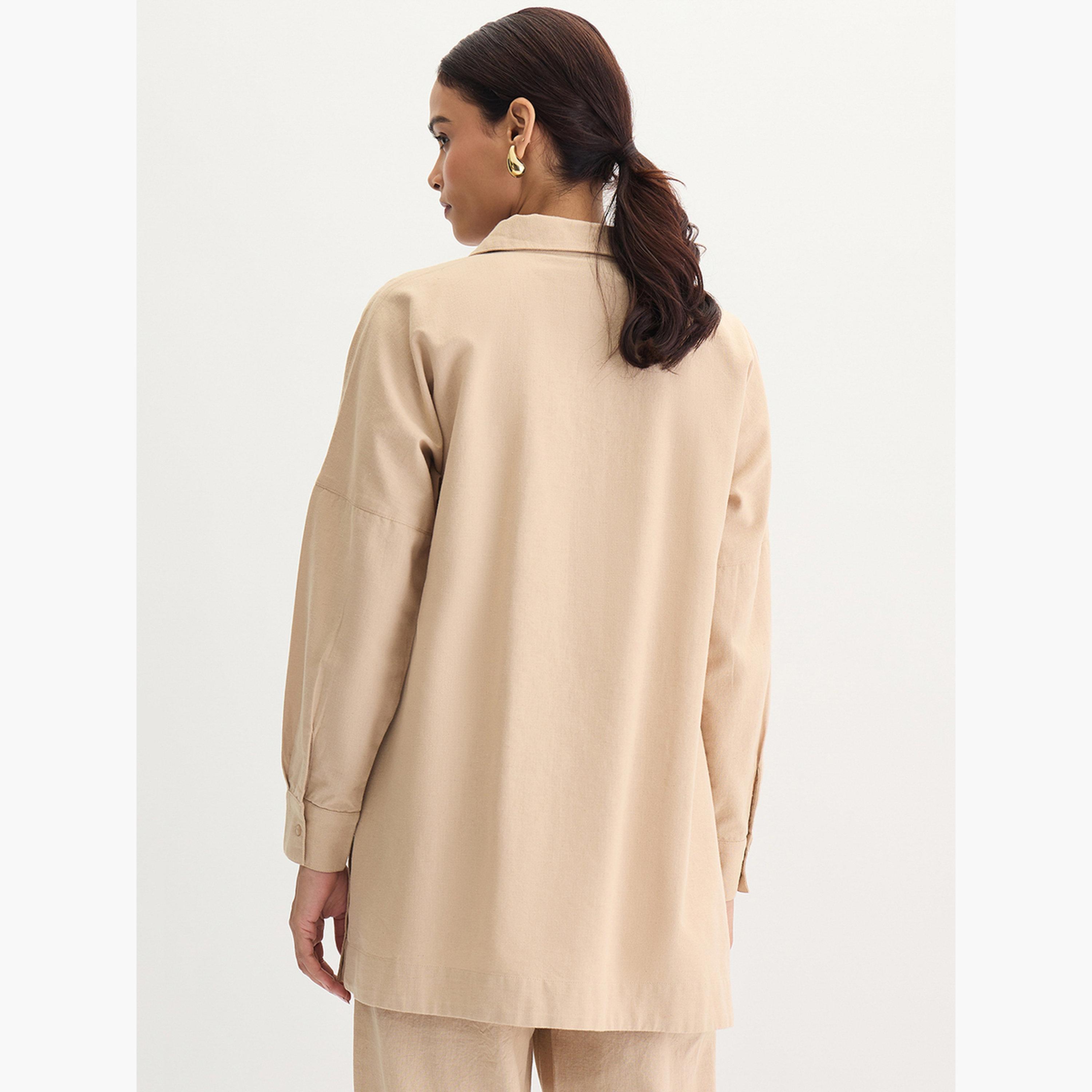 فيميلا - تونيك قطن وكتان بتفاصيل أزرار لون بيج-women-clothing-shirtsandblouses-blouses-image-6