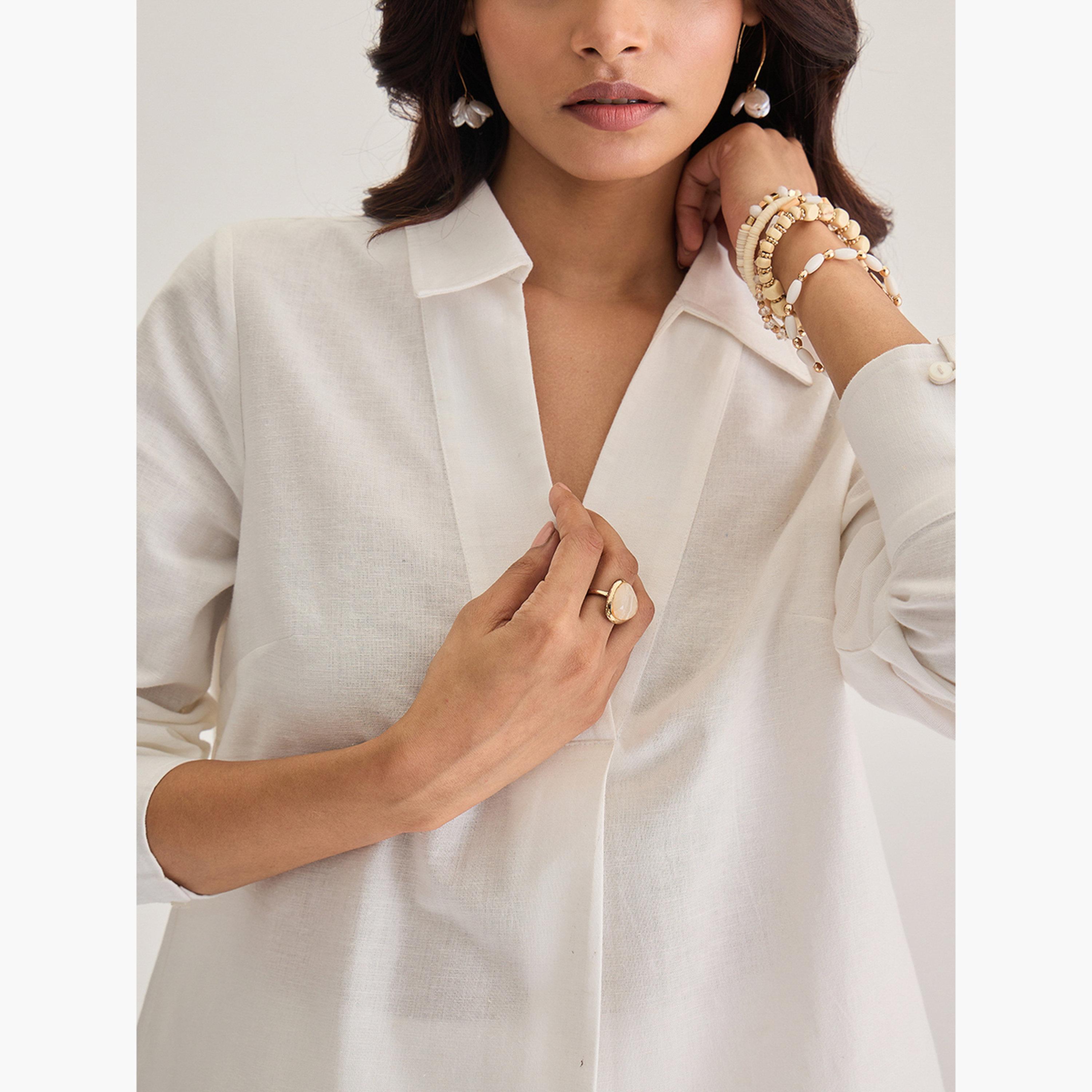 Femmella White Cotton Linen Pleat Detail Tunic Top-women-clothing-tshirts-image-4