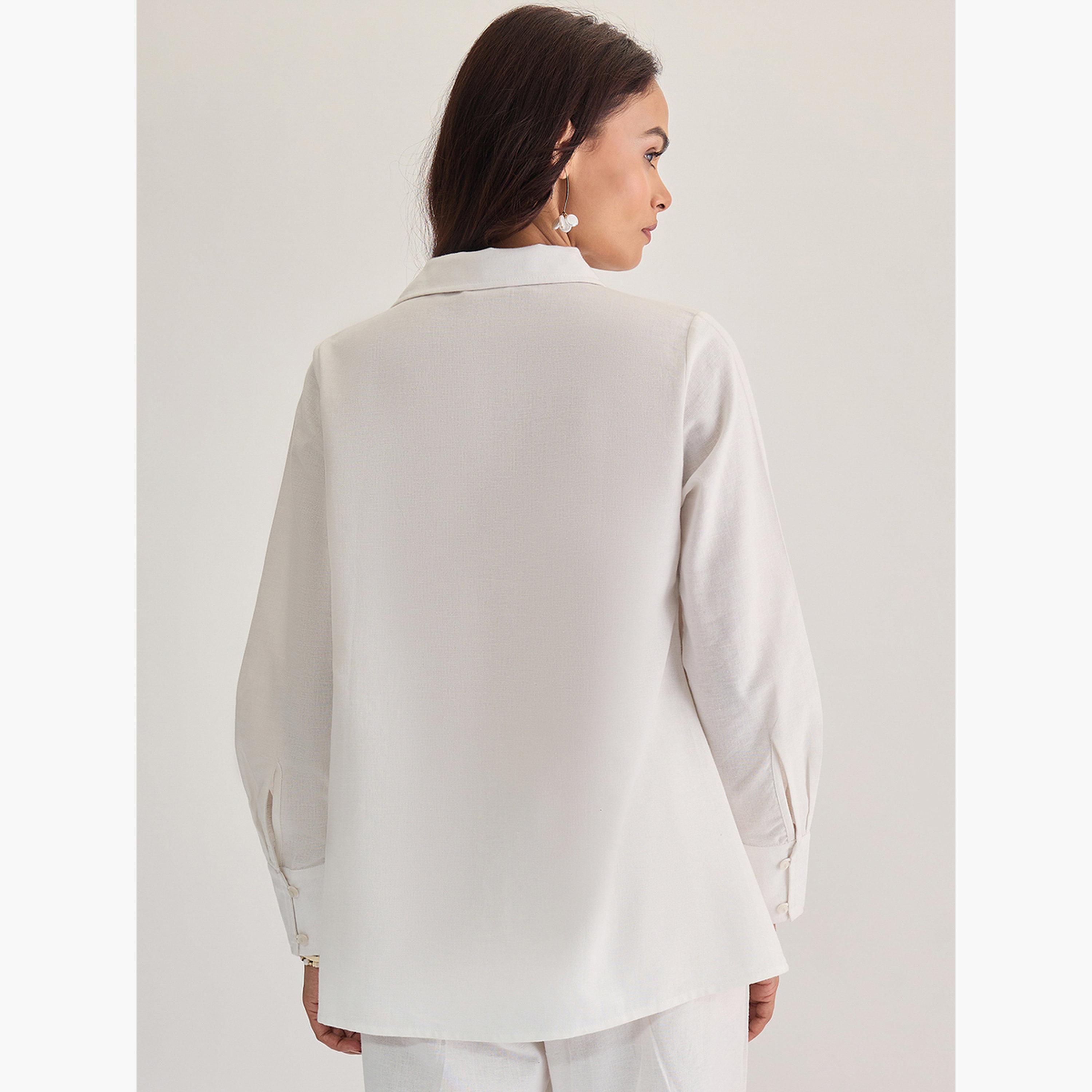 Femmella White Cotton Linen Pleat Detail Tunic Top-women-clothing-tshirts-image-6