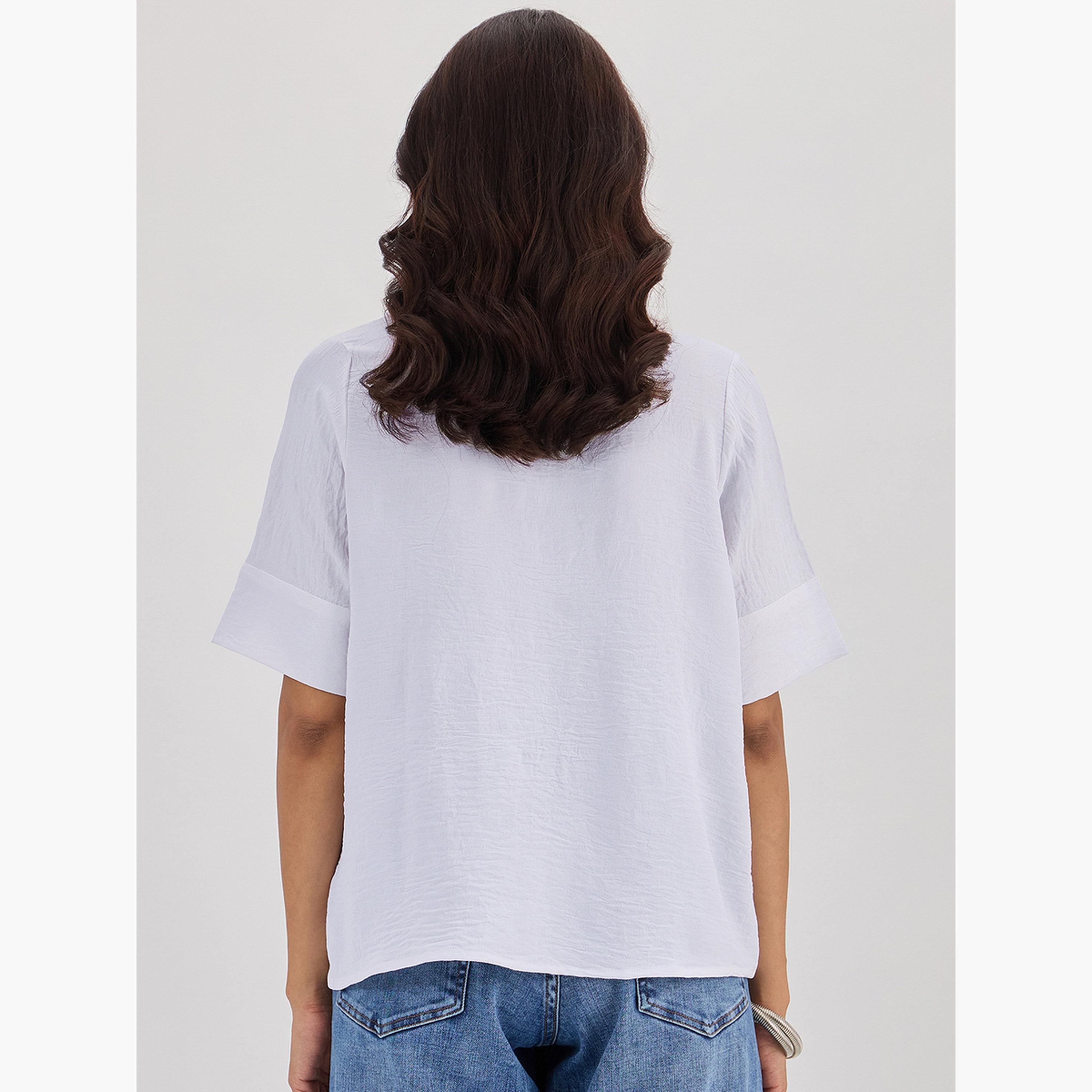فيميلا - بلوزة بيضاء بياقة شال وأكمام ثلاثة أرباع الطول-women-clothing-shirtsandblouses-blouses-image-6