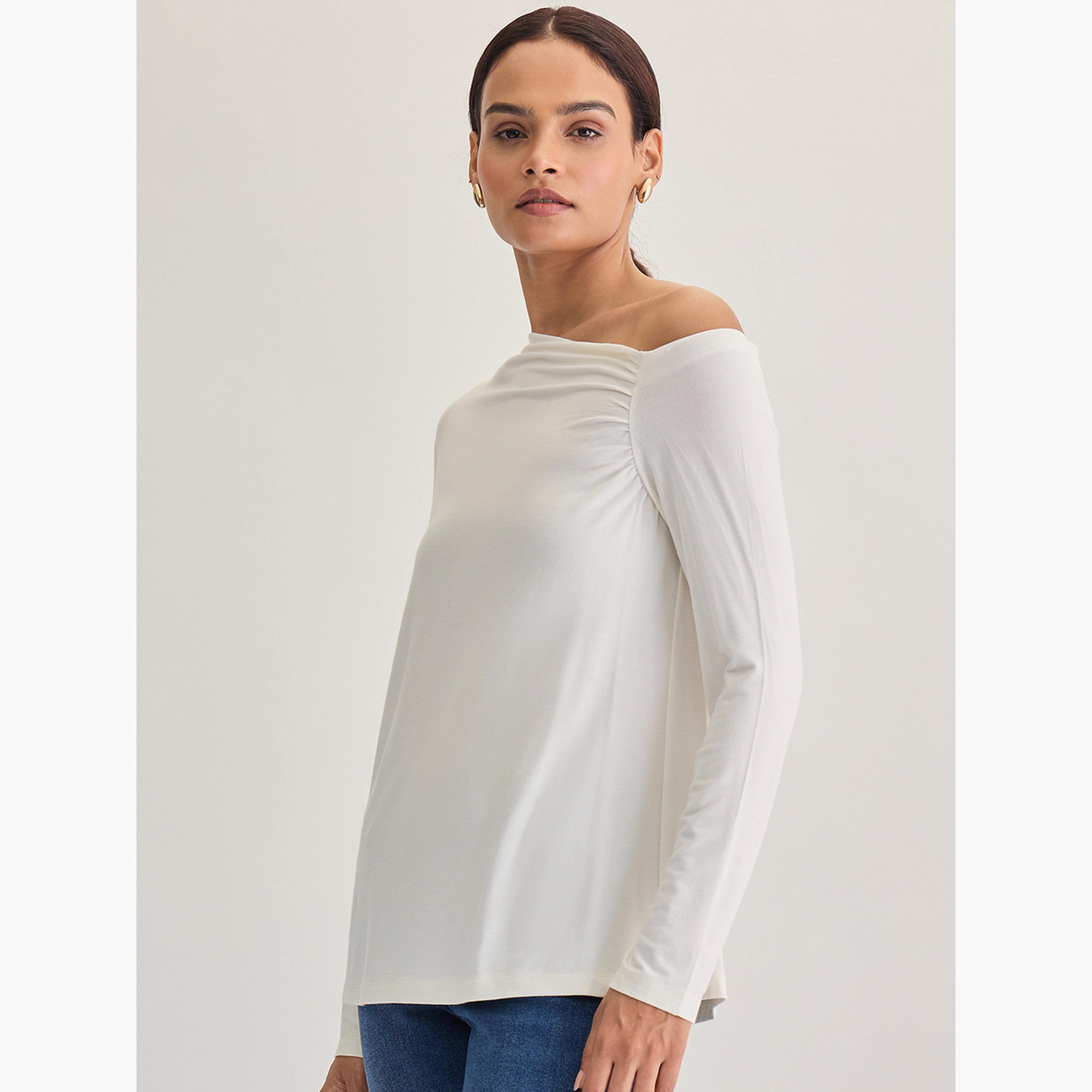 Femmella White Knit One-Shoulder Top-women-clothing-tshirts-image-3