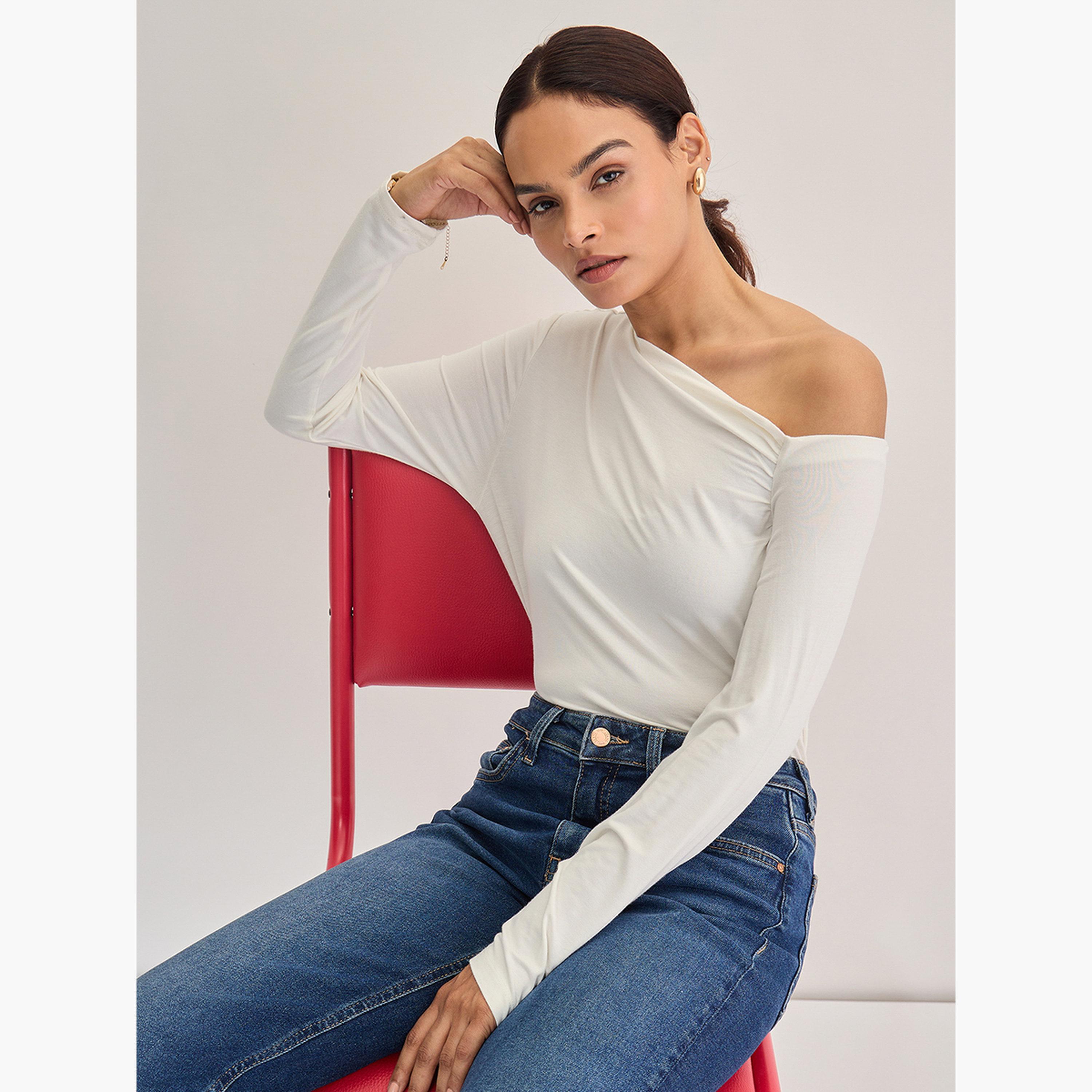 Femmella White Knit One-Shoulder Top-women-clothing-tshirts-image-5