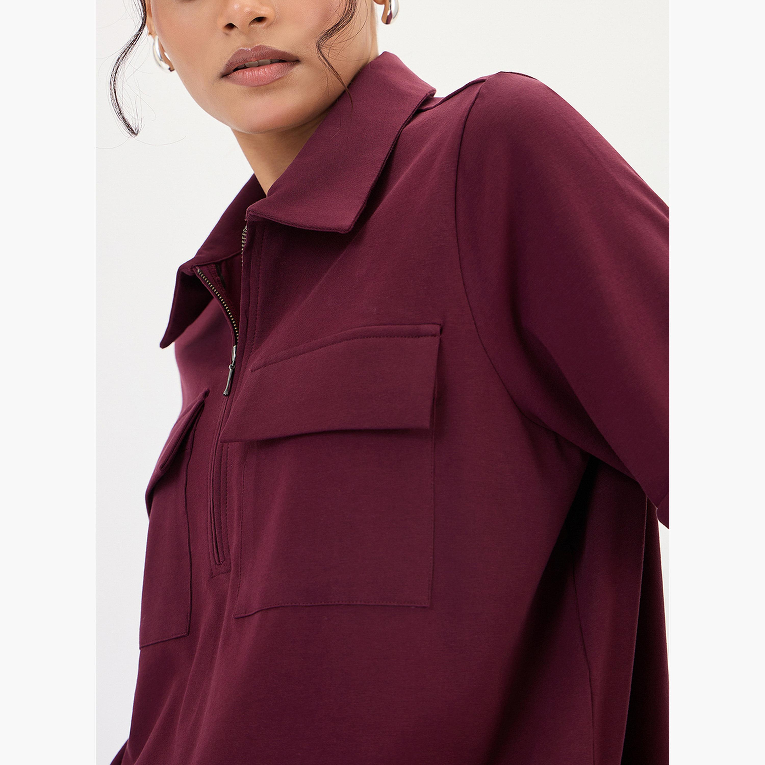 فيميلا - بلوزة برغندي بسحاب مع جيوب على الصدر-women-clothing-shirtsandblouses-blouses-image-4