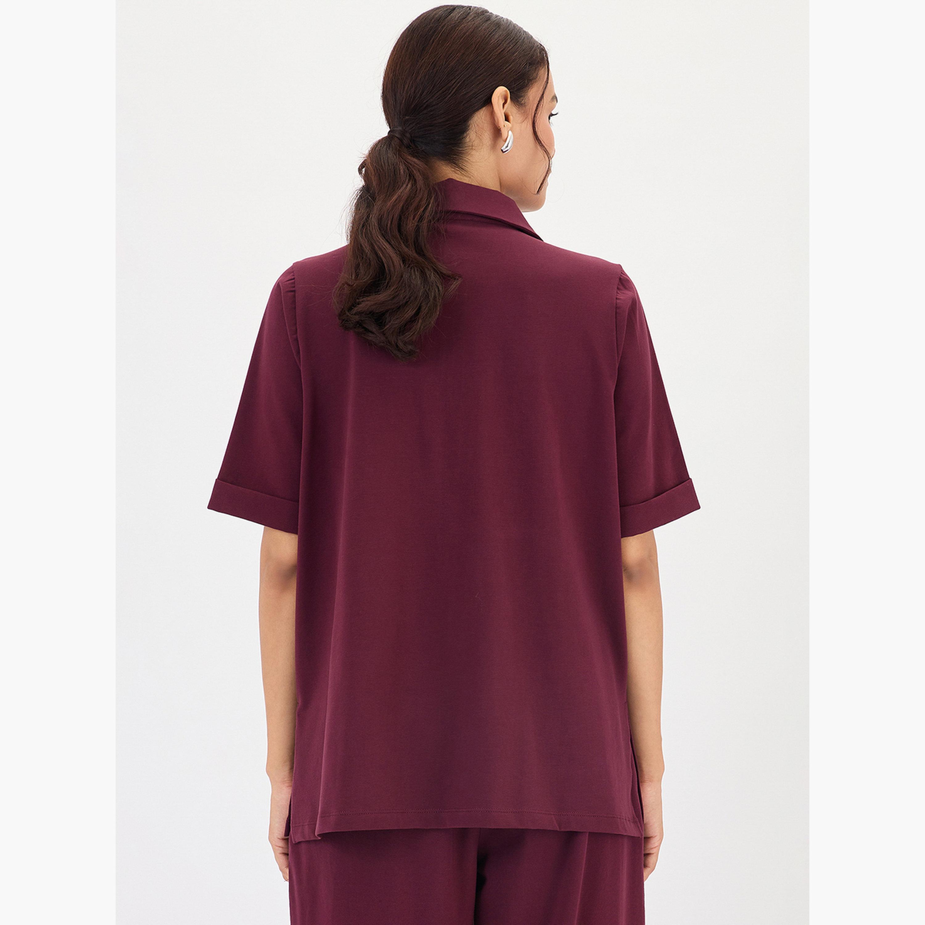 فيميلا - بلوزة برغندي بسحاب مع جيوب على الصدر-women-clothing-shirtsandblouses-blouses-image-6