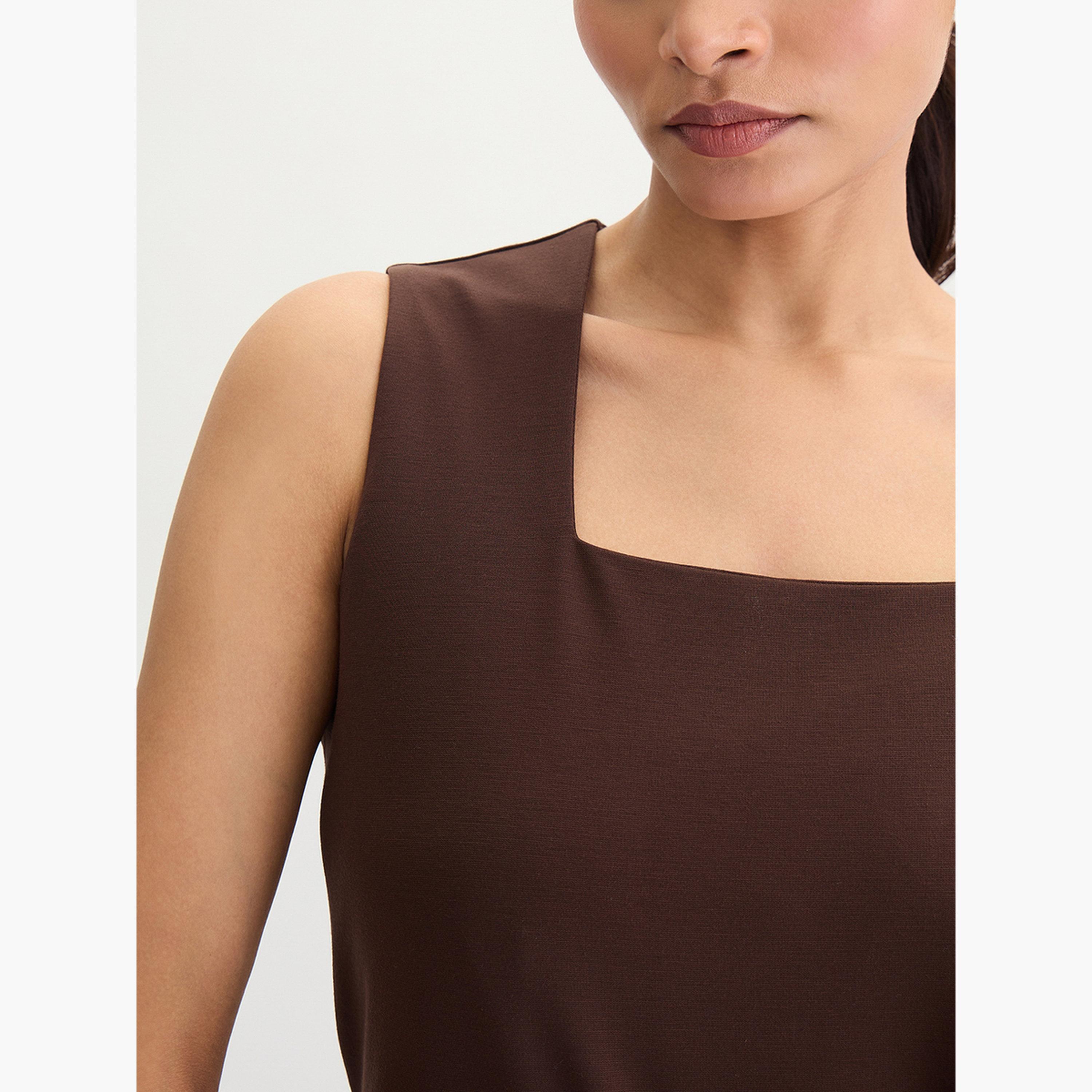 فيميلا - بلوزة بدون أكمام برقبة مربعة لون بني قهوة-women-clothing-shirtsandblouses-blouses-image-4