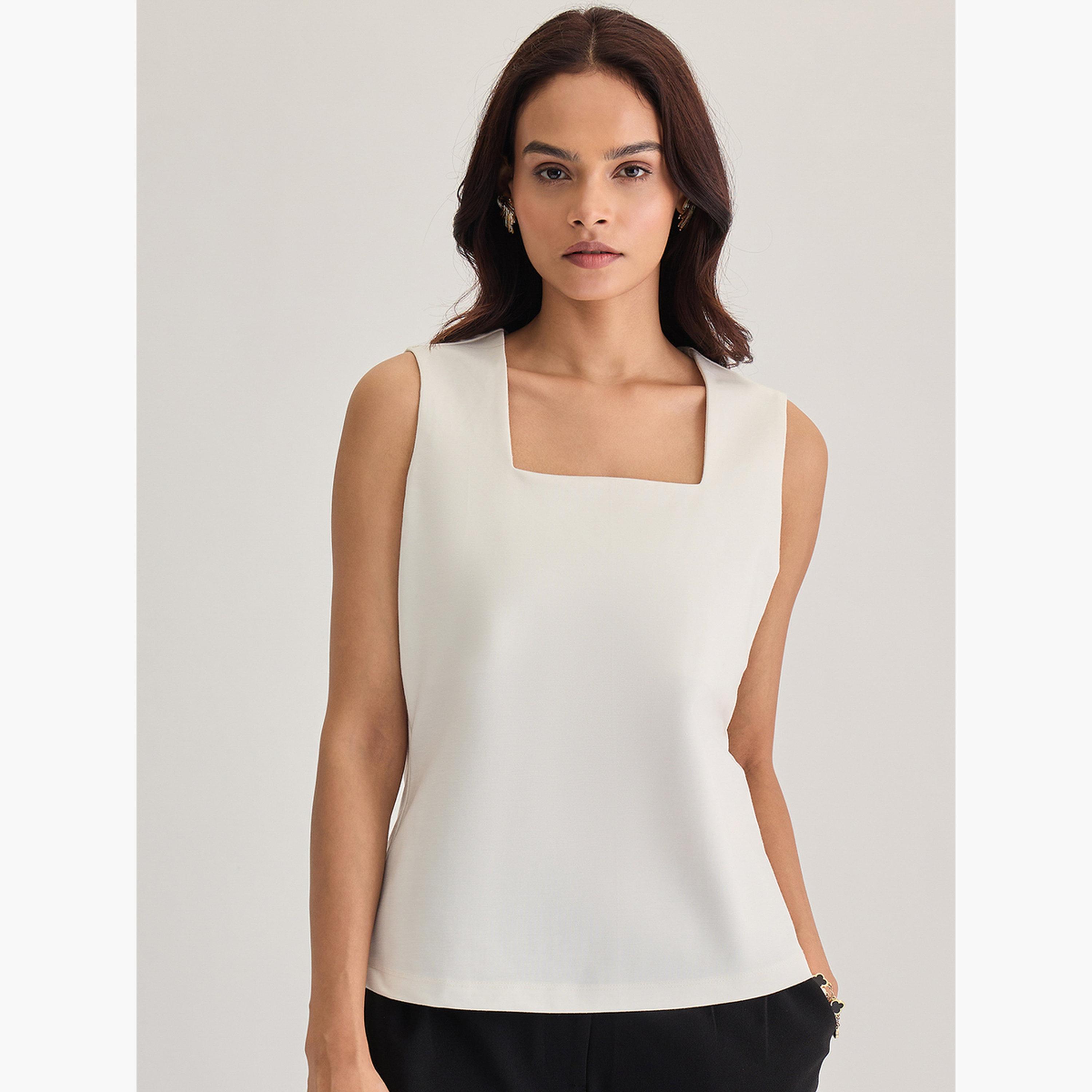 Femmella White Square Neck Sleeveless Top-women-clothing-shirtsandblouses-blouses-image-1