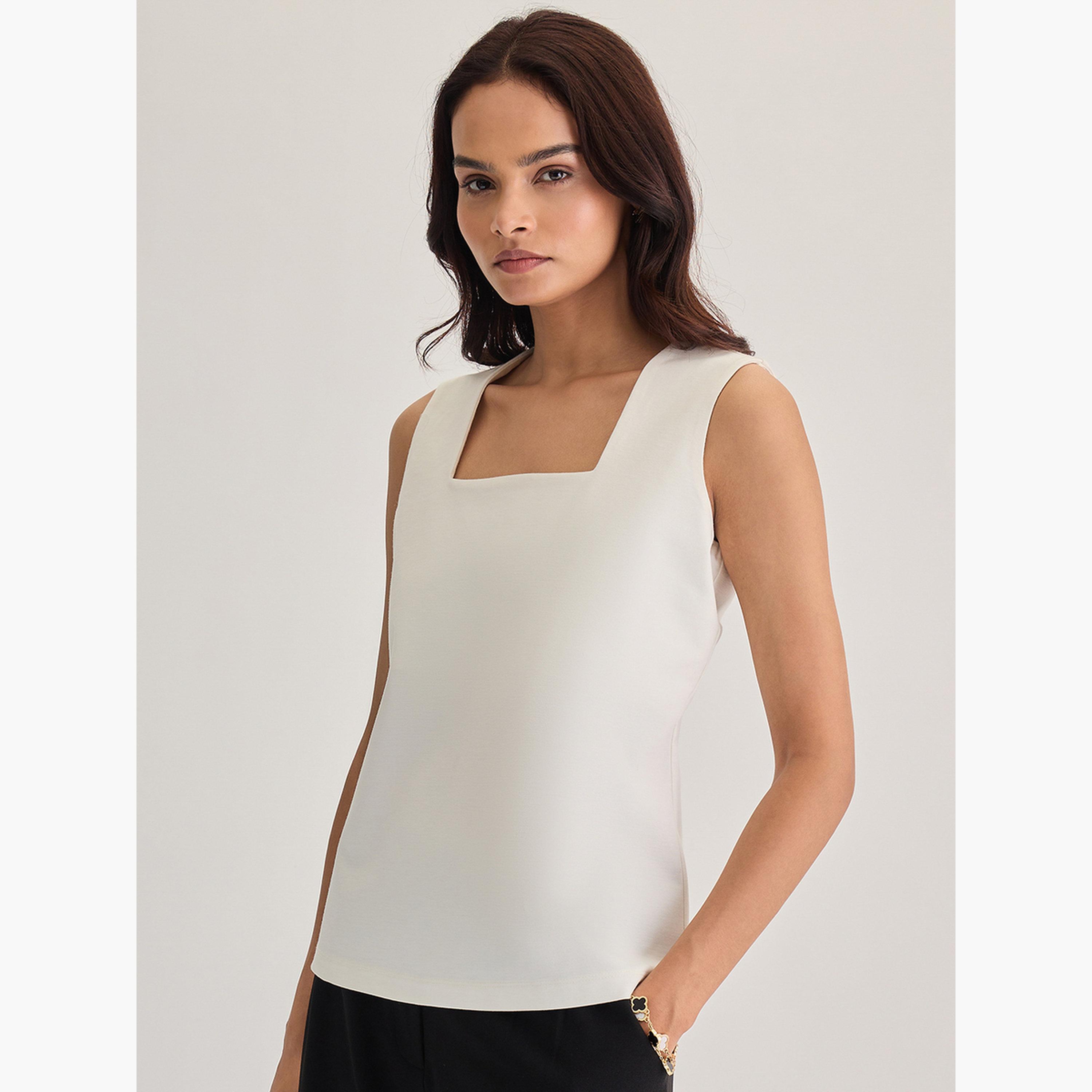 Femmella White Square Neck Sleeveless Top-women-clothing-shirtsandblouses-blouses-image-3