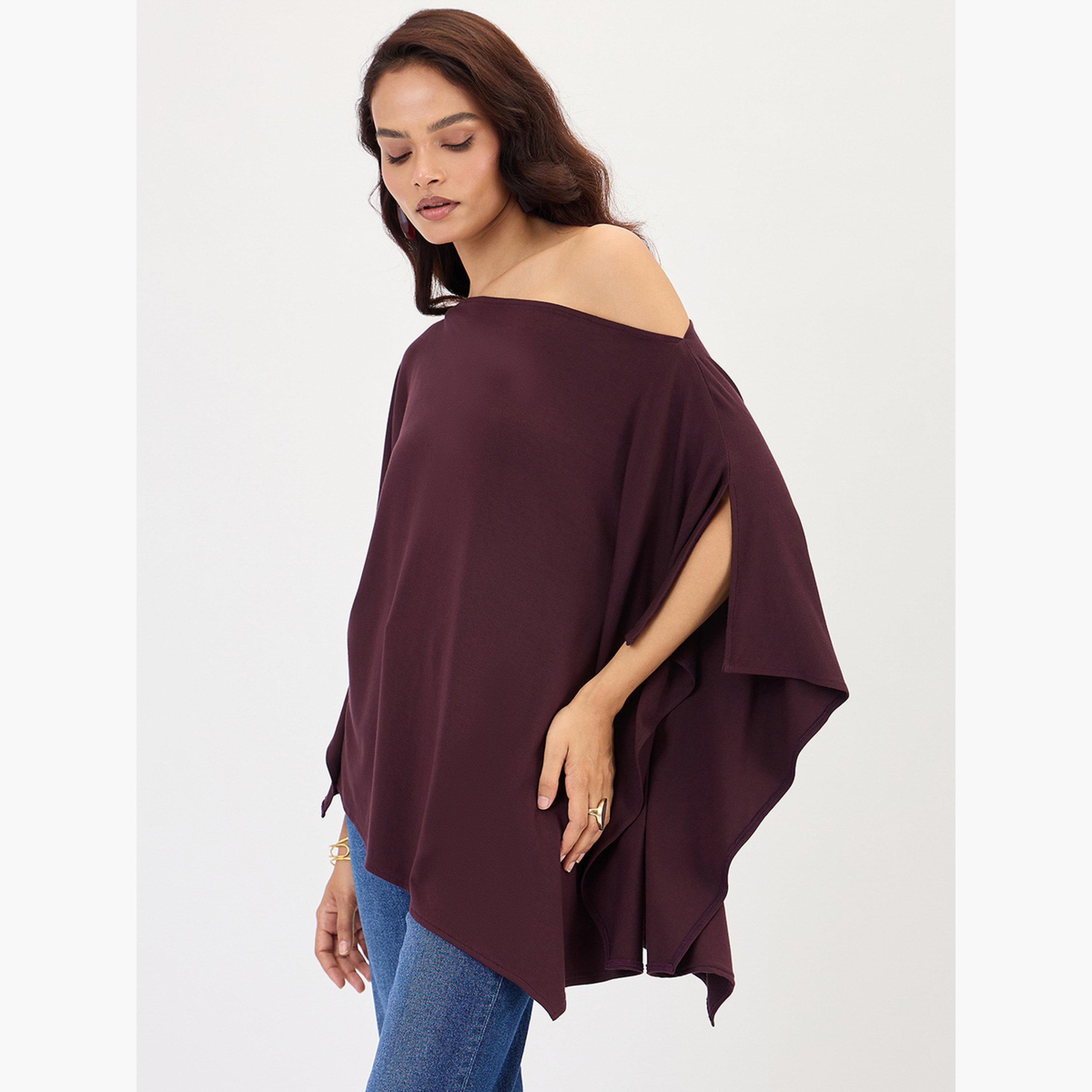 فيميلا - كيمونو محبوك بكتف واحد بلون النبيذ-women-clothing-shirtsandblouses-blouses-image-3